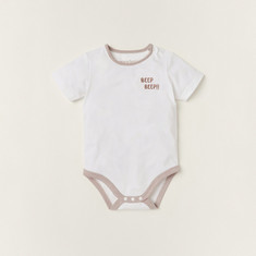 Giggles Solid Bodysuit with Round Neck and Embroidered Detail