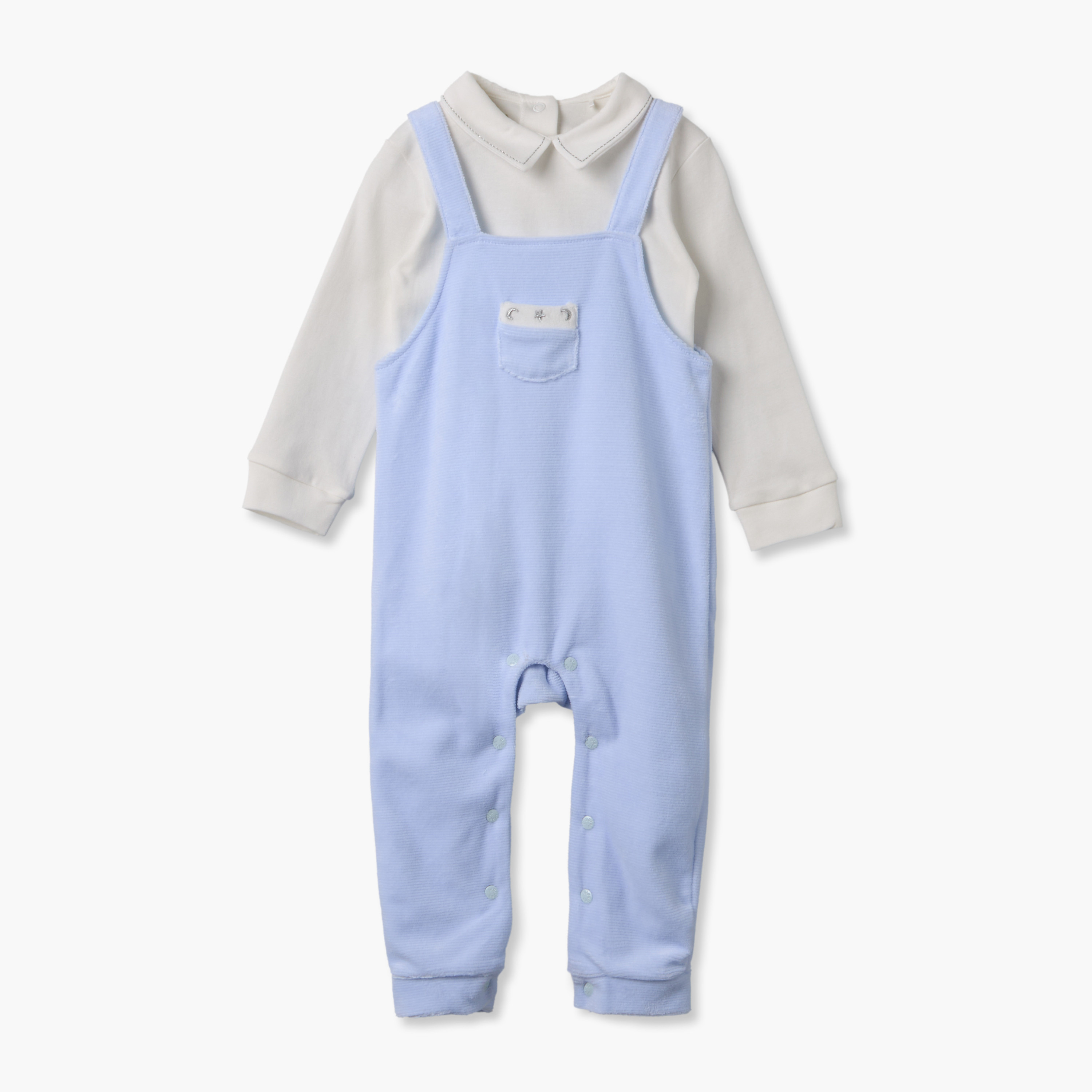 Giggles Collared Long Sleeves T-shirt and Dungaree Set with Embroidery-baby-boys-clothing-winterwear-setsandcoords-image-1