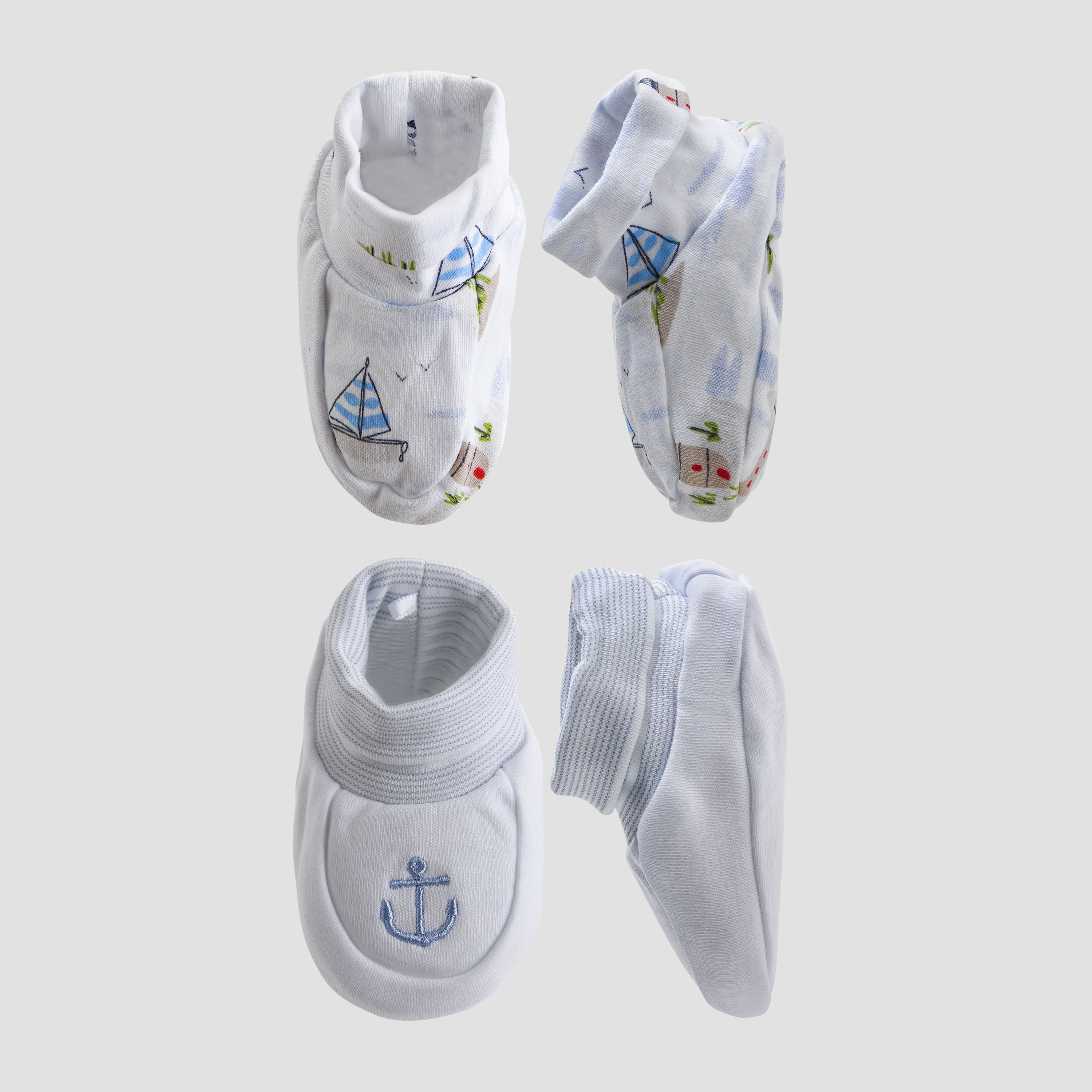 Pack of 2 Juniors Booties with Soft Knit, Nautical Design-baby-boys-shoes-booties-image-1
