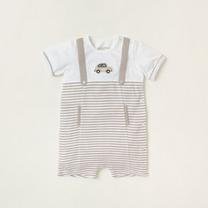Giggles Striped Romper with Round Neck and Short Sleeves