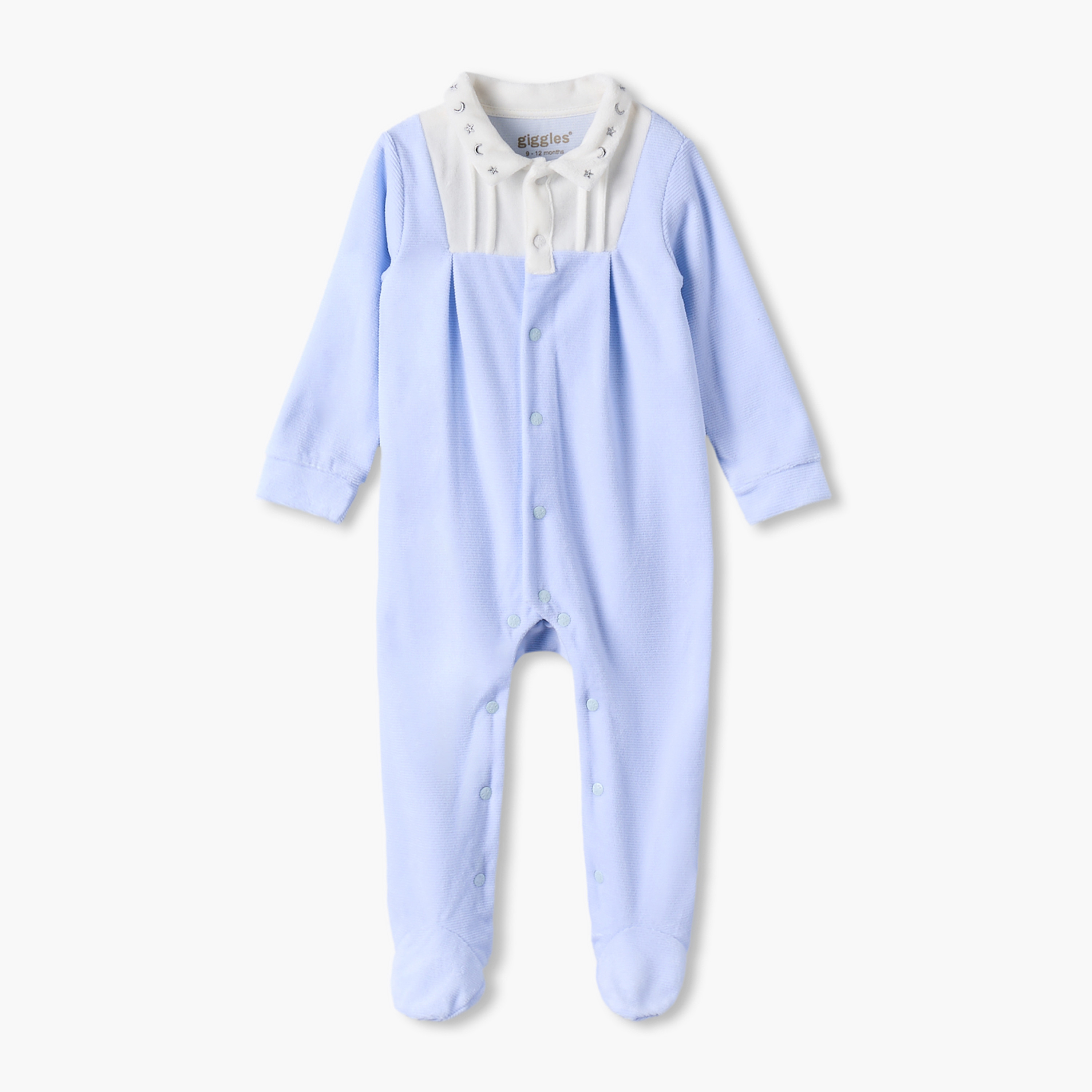 Giggles Cotton Collared Long Sleeves Sleepsuit with Embroidery-baby-boys-clothing-nightwear-sleepsuits-image-1