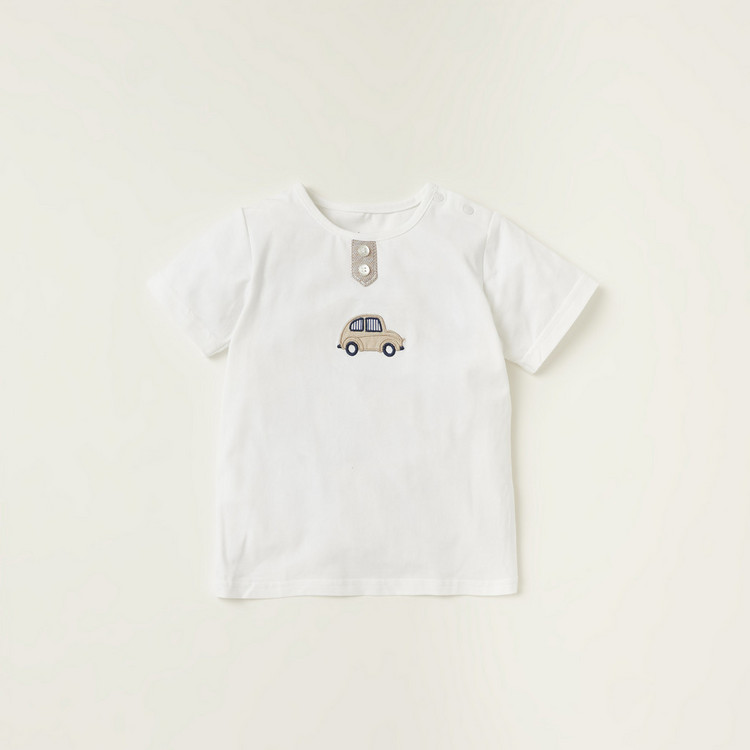 Giggles Embroidered T-shirt and Striped Dungaree Set