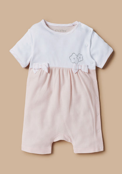 Giggles Bow Accented Romper with Short Sleeves-Rompers%2C Dungarees and Jumpsuits-image-0