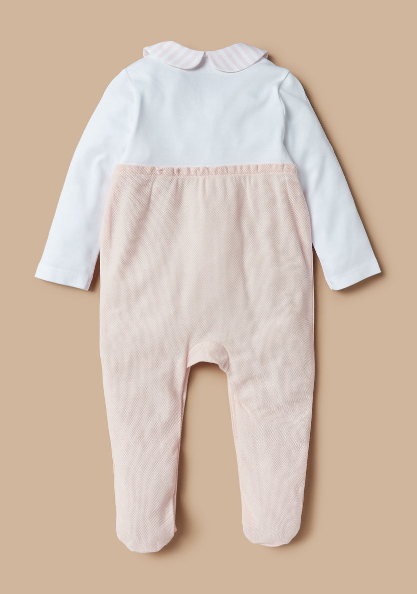 Giggles Textured Sleepsuit with Long Sleeves and Bow Applique Detail-Sleepsuits-image-3