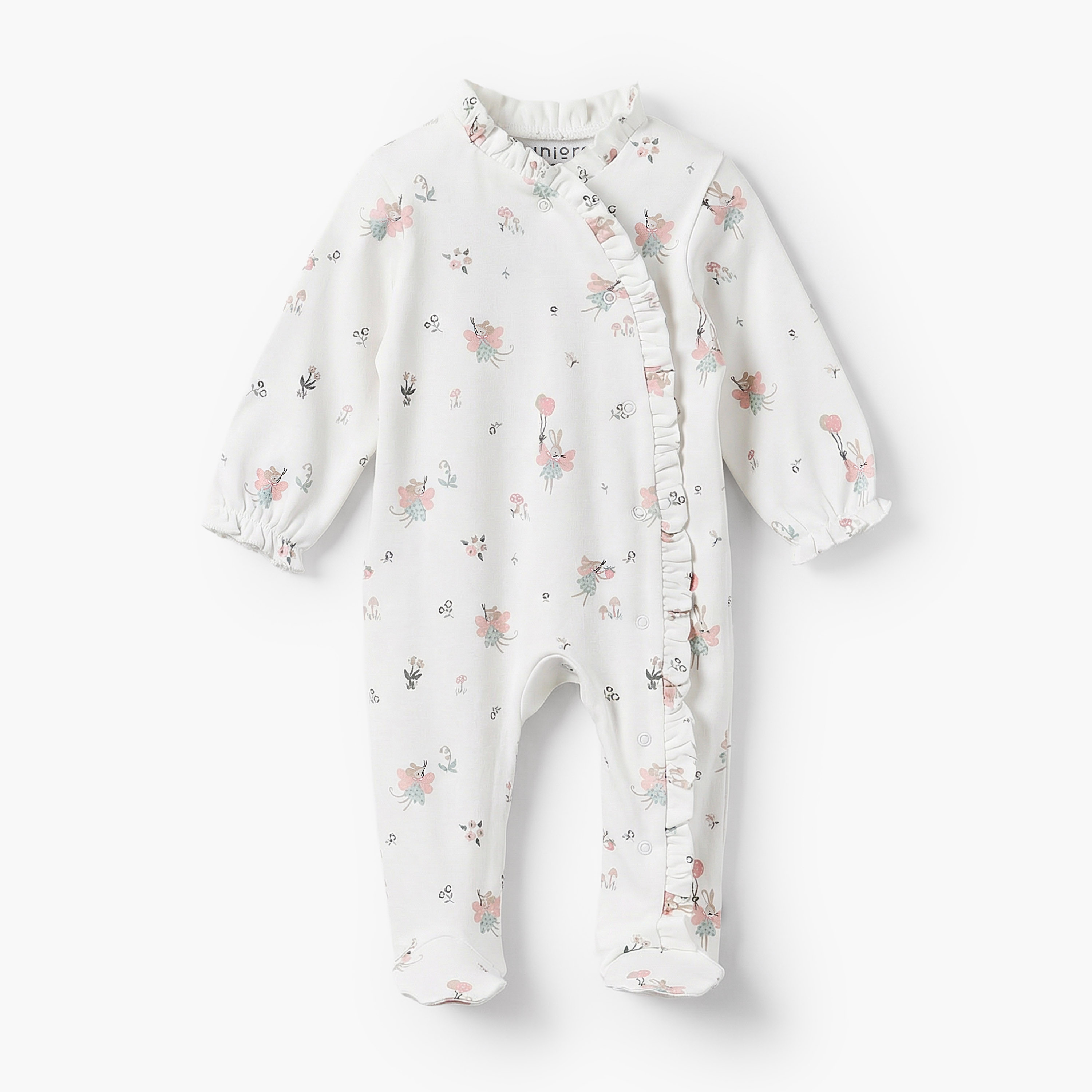 Juniors Ruffle Collar Long Sleeves Sleepsuit with Print-baby-girls-clothing-nightwear-sleepsuits-image-1