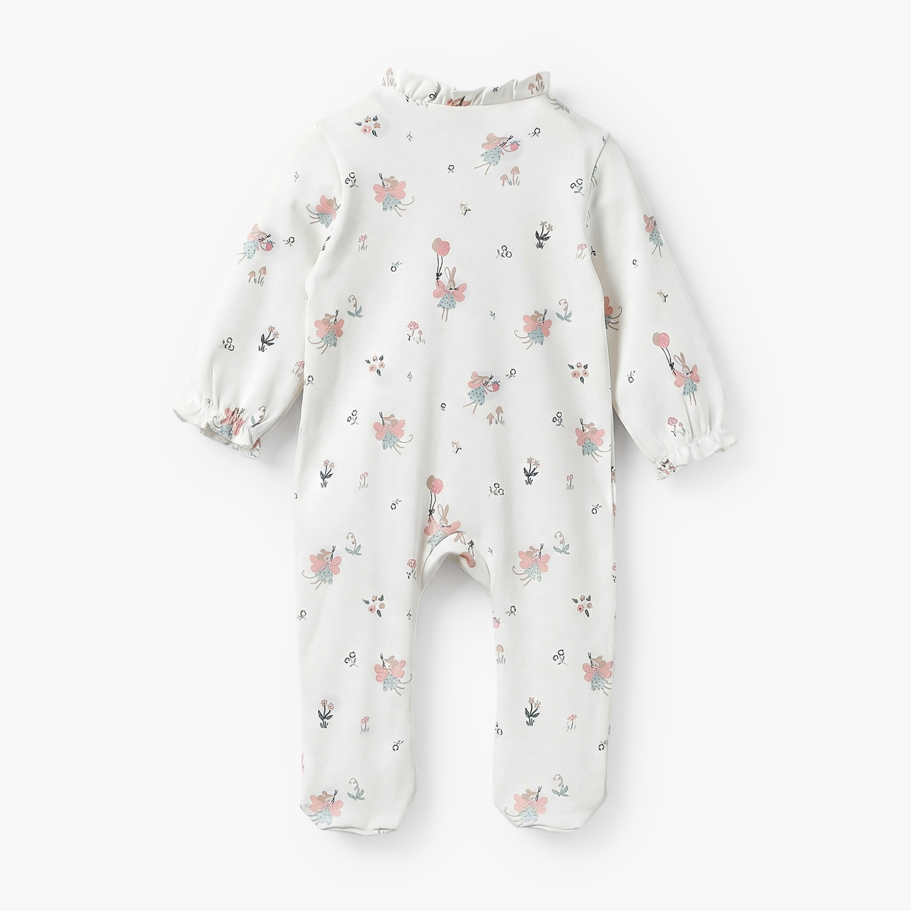 Juniors Ruffle Collar Long Sleeves Sleepsuit with Print-baby-girls-clothing-nightwear-sleepsuits-image-2