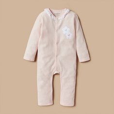 Giggles Flower Applique Sleepsuit with Long Sleeves