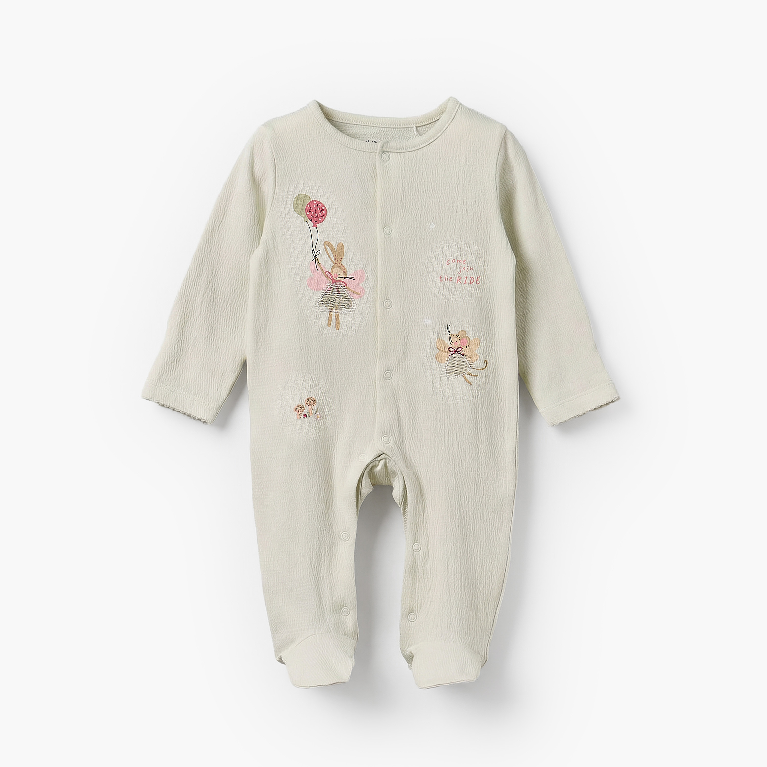 Juniors Crew Neck Long Sleeves Sleepsuit with Applique Bunny Design-baby-girls-clothing-nightwear-sleepsuits-image-1