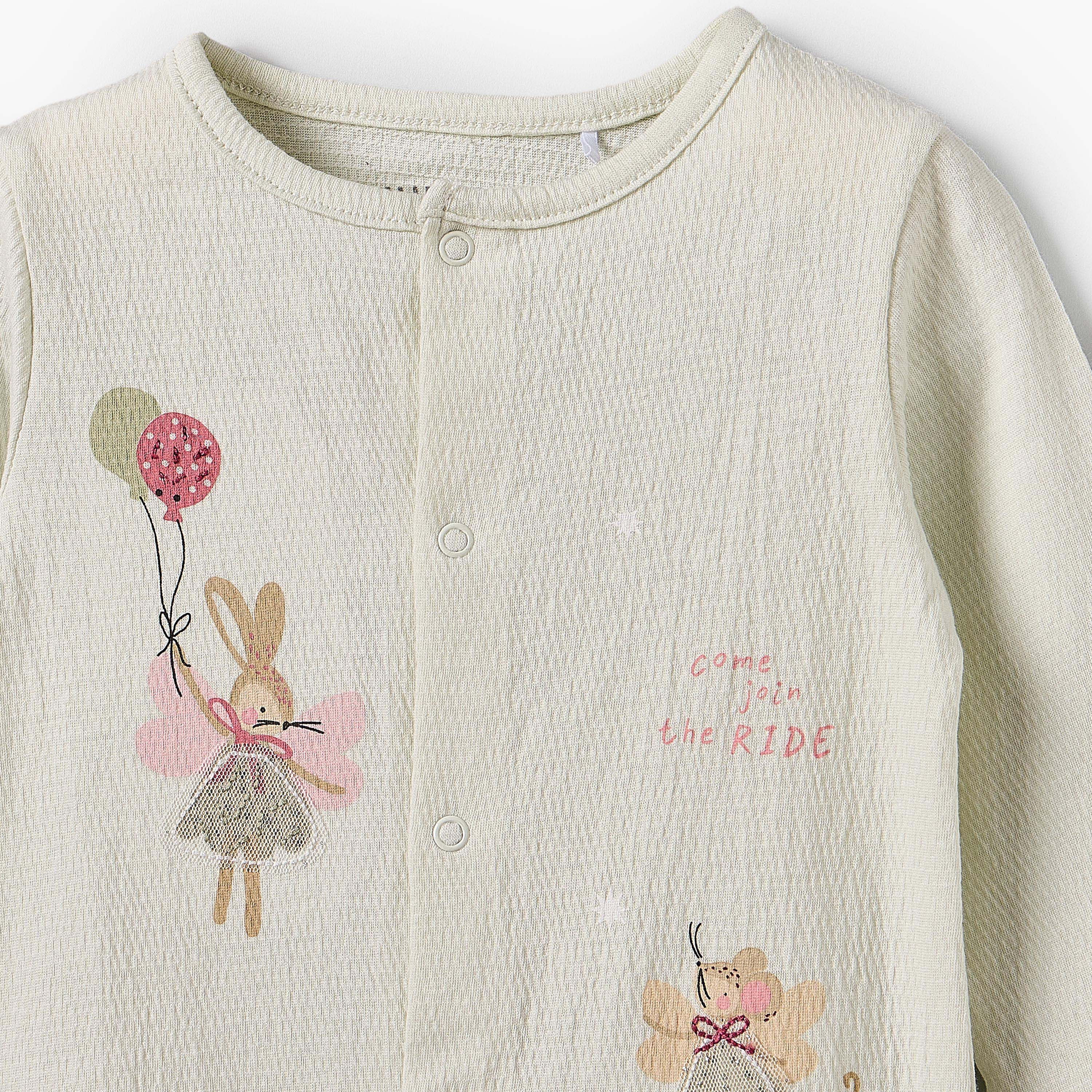 Juniors Crew Neck Long Sleeves Sleepsuit with Applique Bunny Design-baby-girls-clothing-nightwear-sleepsuits-image-3