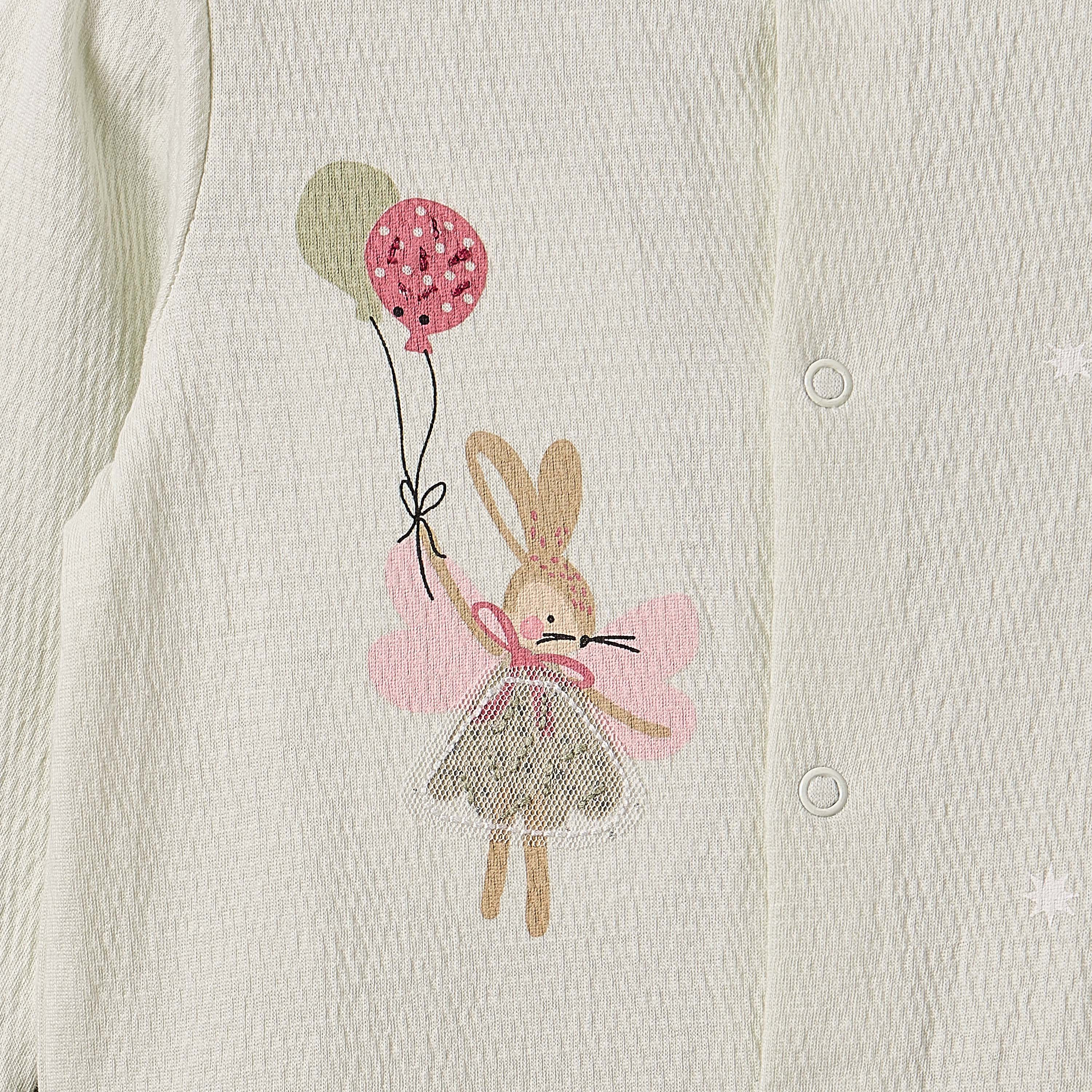 Juniors Crew Neck Long Sleeves Sleepsuit with Applique Bunny Design-baby-girls-clothing-nightwear-sleepsuits-image-4