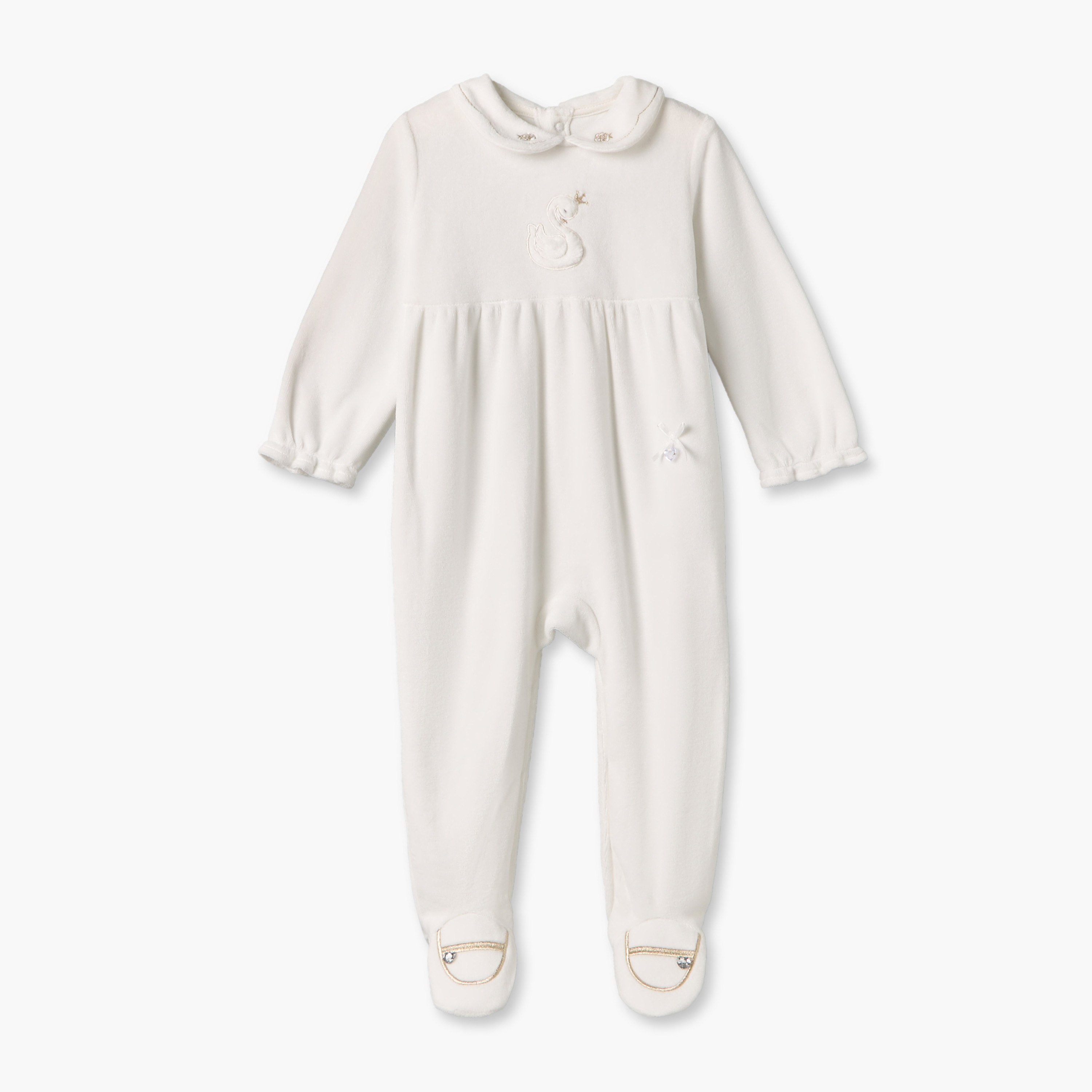 Giggles Cotton Collared Long Sleeves Sleepsuit with Swan Embroidery-baby-girls-clothing-nightwear-sleepsuits-image-1