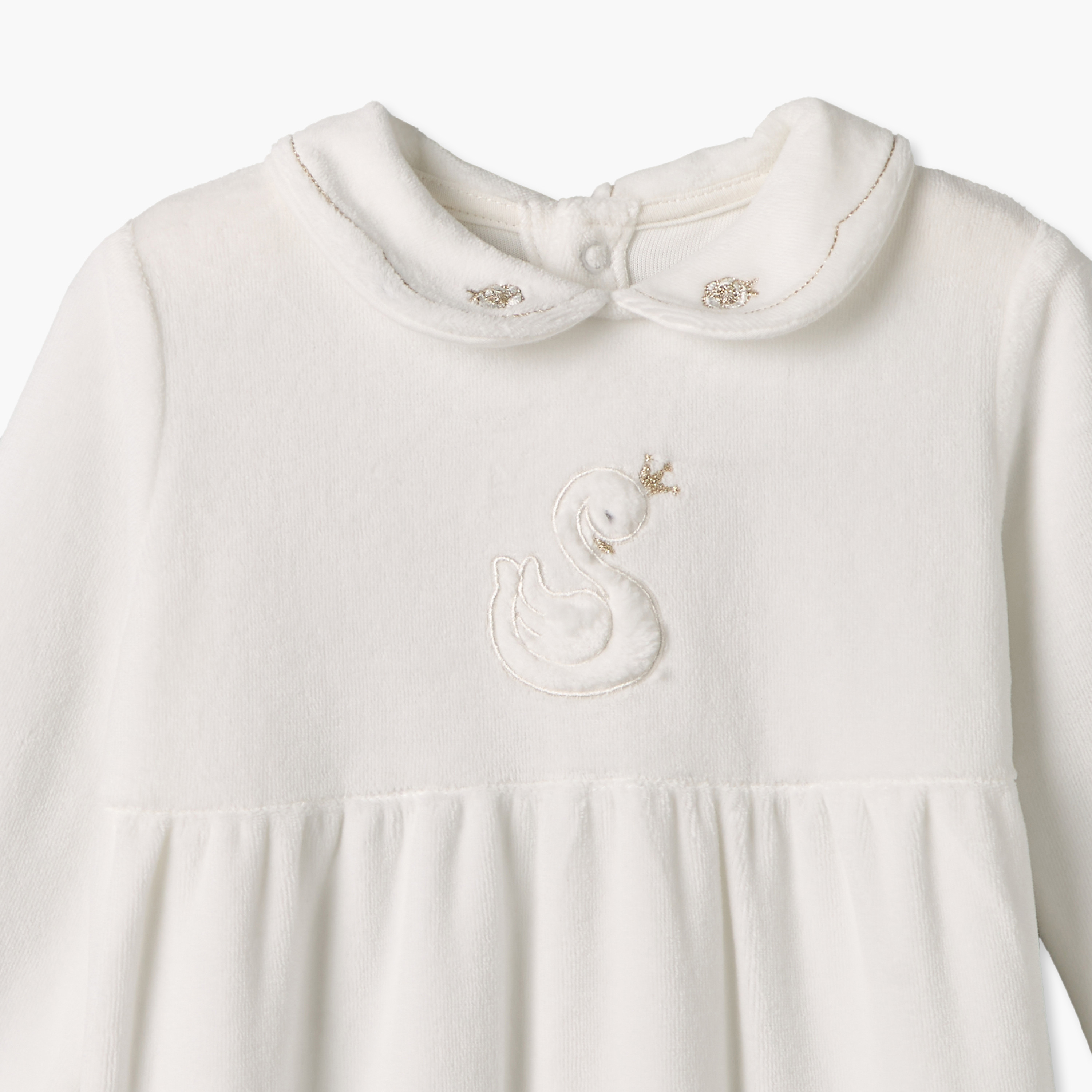 Giggles Cotton Collared Long Sleeves Sleepsuit with Swan Embroidery-baby-girls-clothing-nightwear-sleepsuits-image-3