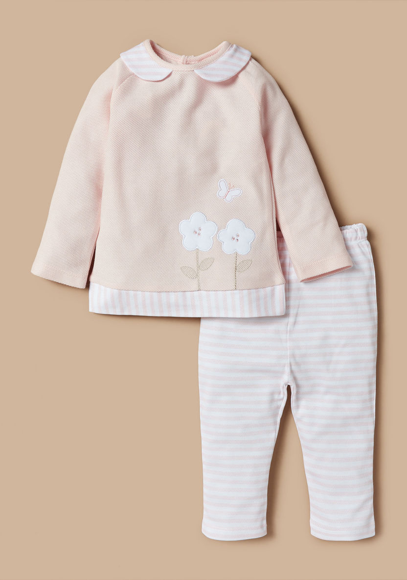 Giggles Floral Applique Shirt and Pyjama Set-Pyjama Sets-image-0