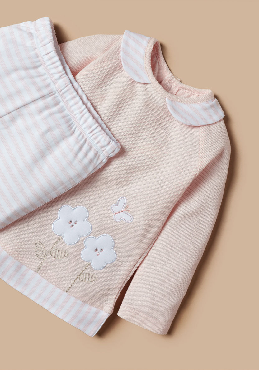 Giggles Floral Applique Shirt and Pyjama Set-Pyjama Sets-image-3