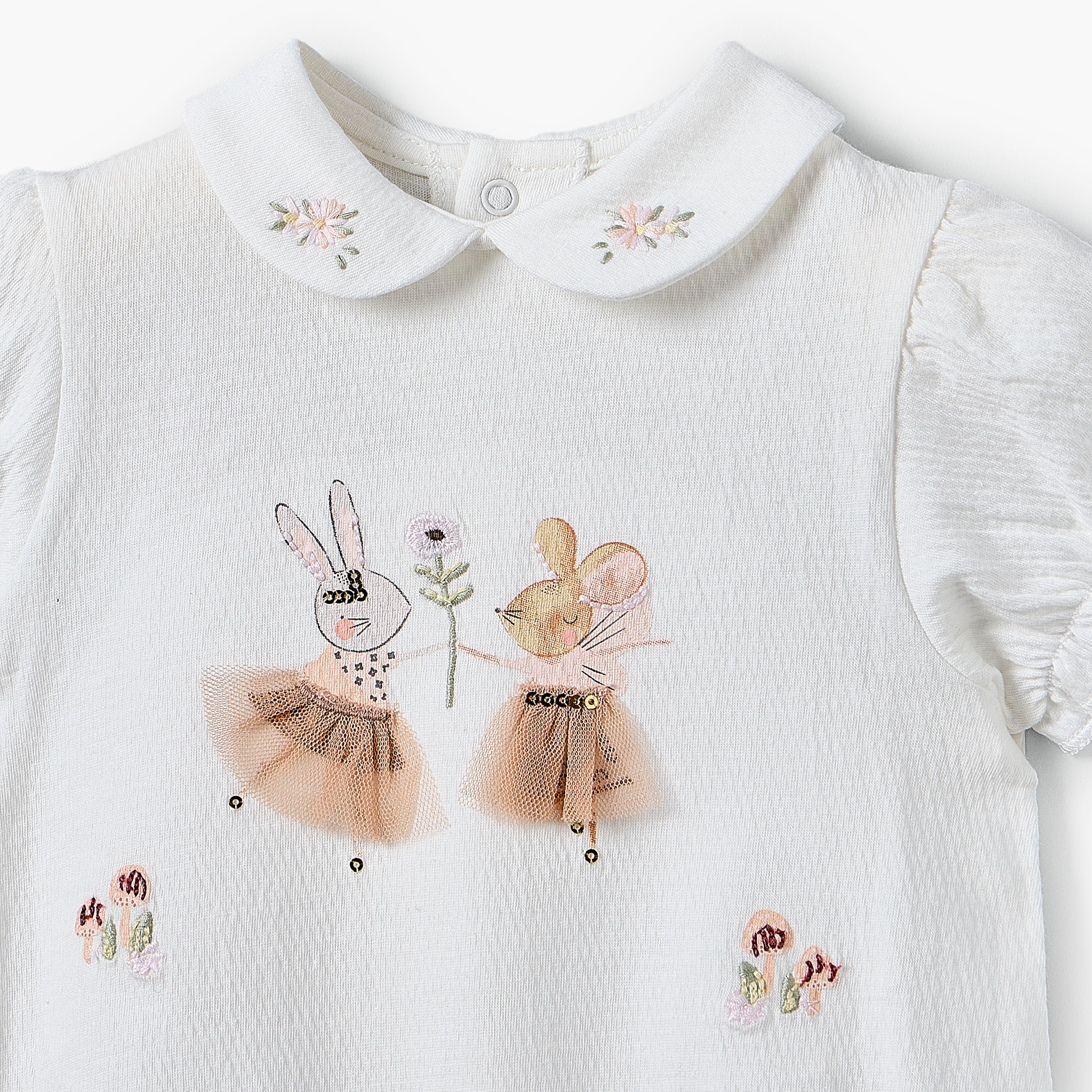 Juniors Peter Pan Collar Short Sleeves Romper with Print-baby-girls-clothing-rompers-image-3