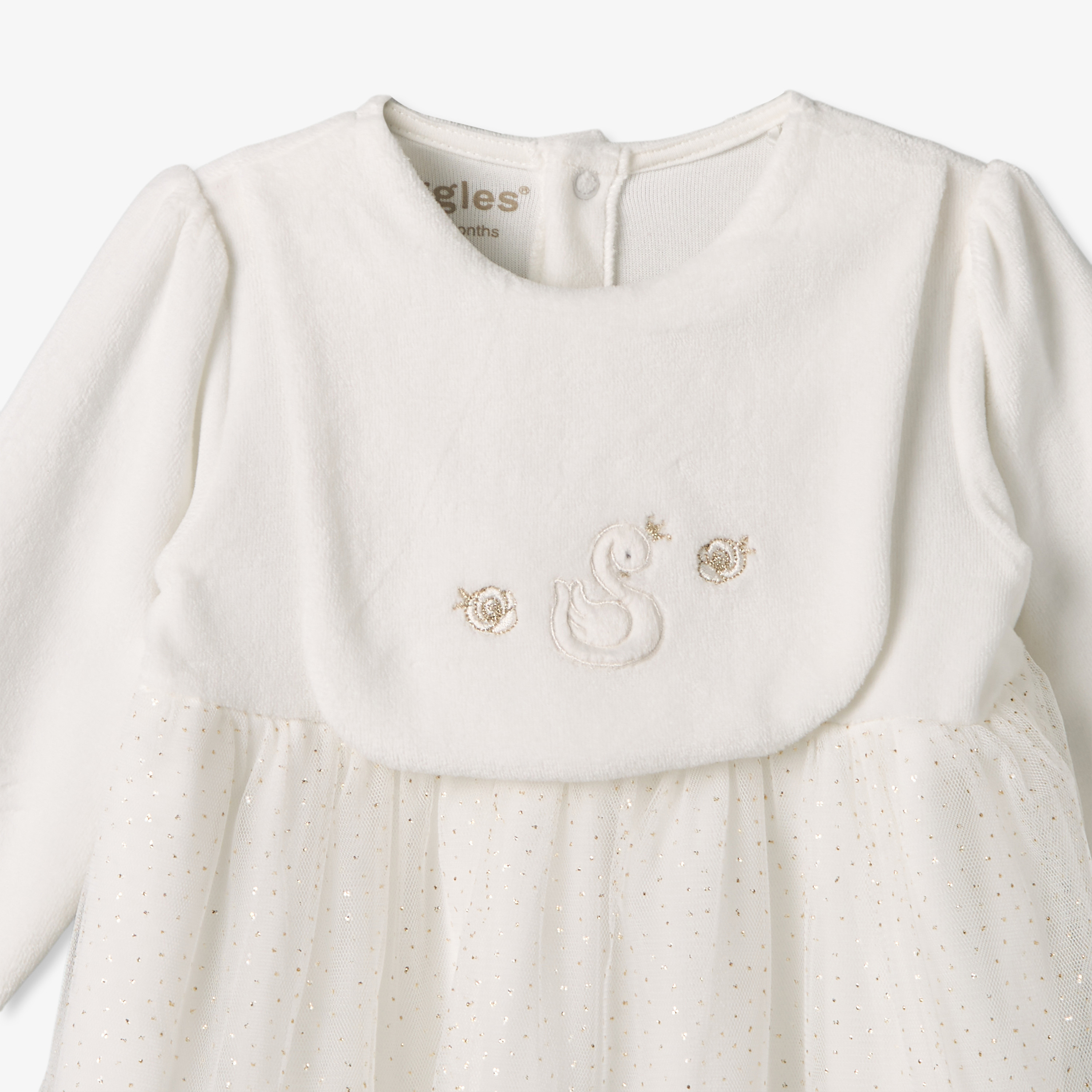 فستان بطول الركبة بأكمام طويلة وياقة مستديرة وتطريز بجعة من جيجلز-baby-girls-clothing-winterwear-dresses-image-3