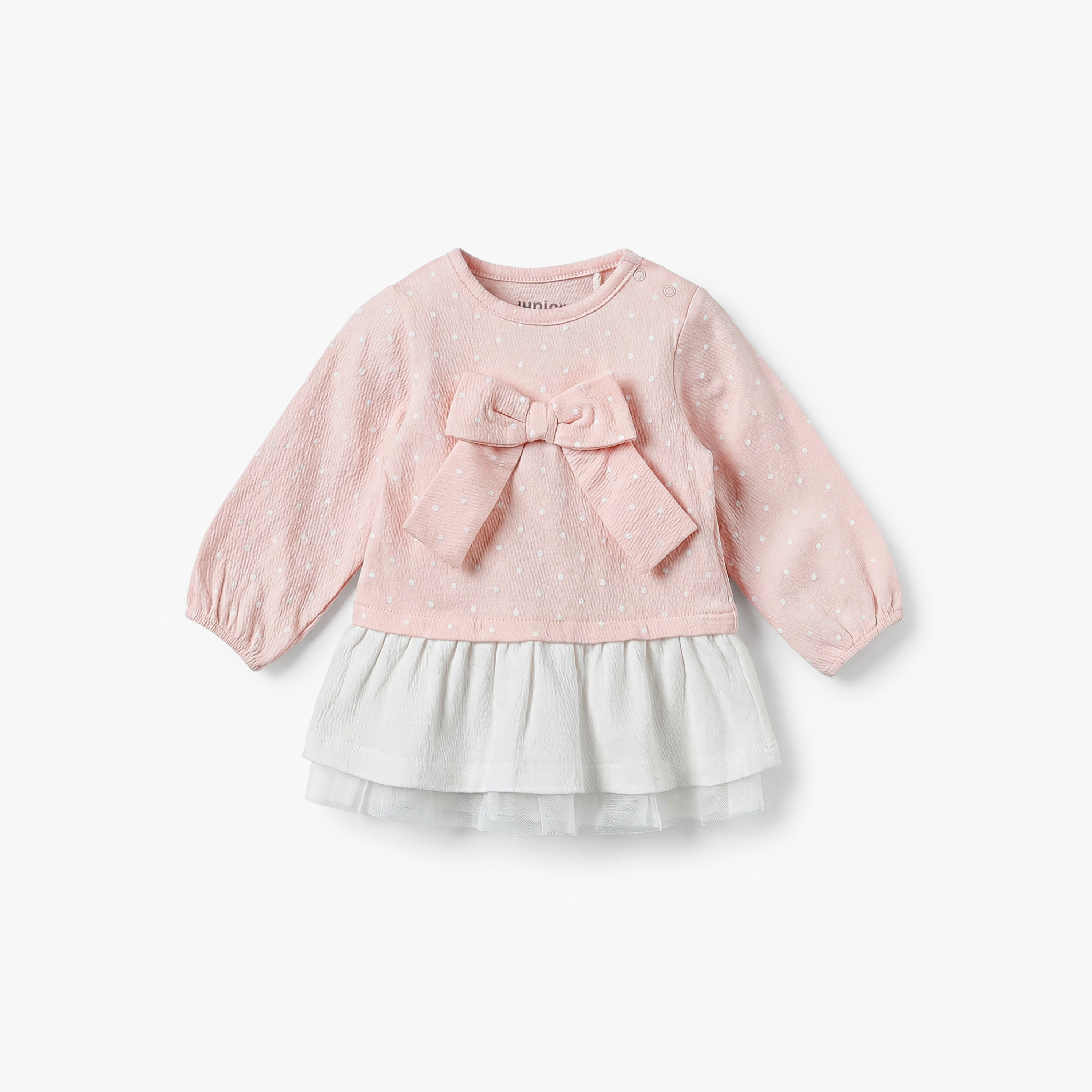 فستان متعدد الطبقات بأكمام طويلة وياقة مستديرة وطبعات منقطة من جونيورز-baby-girls-clothing-dressesandjumpsuits-image-2