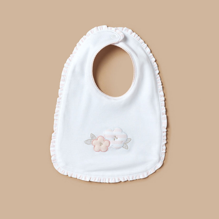 Giggles Floral Applique Bib with Snap Button Closure-Bibs and Burp Cloths-image-3