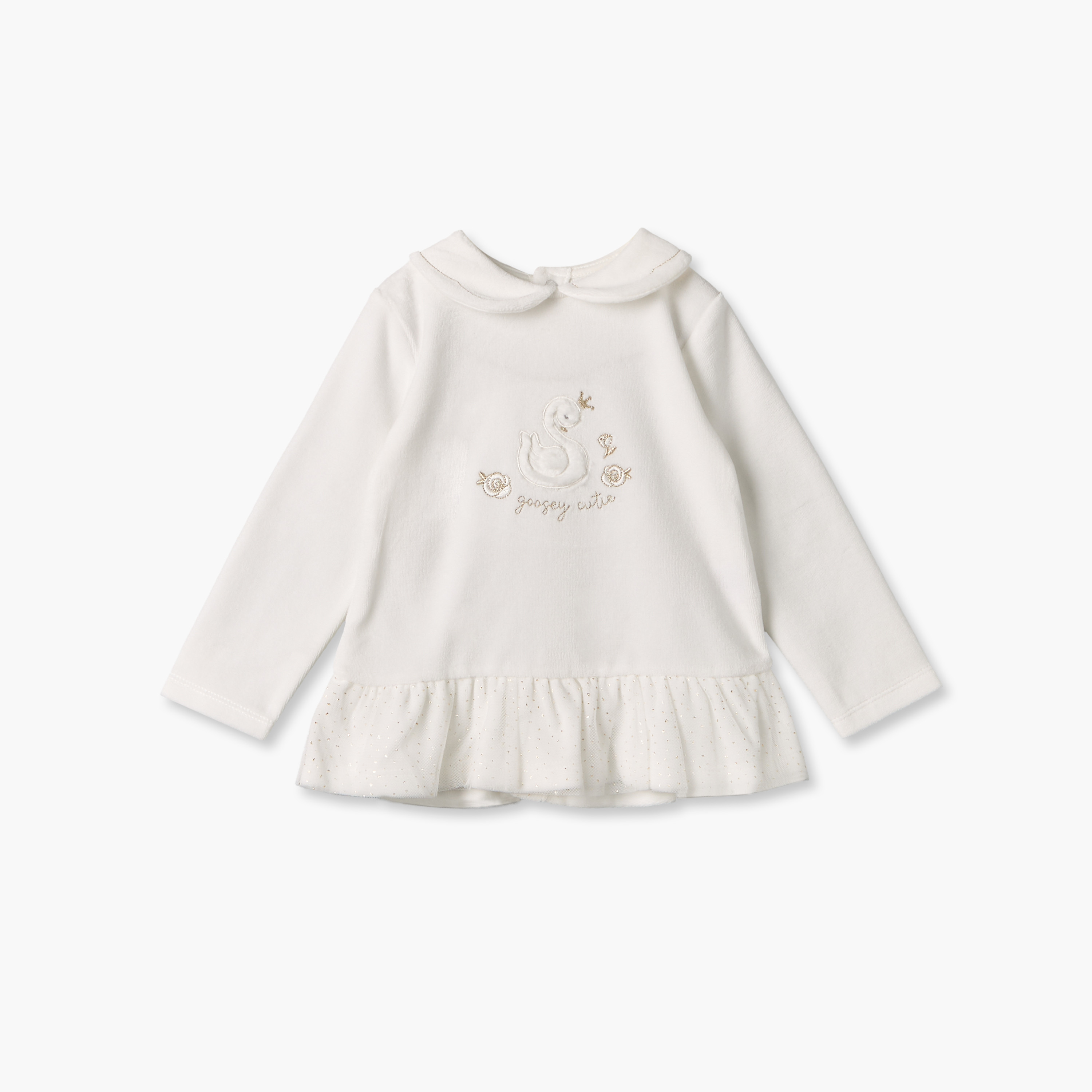 طقم بيجاما قطن بياقة عادية وأكمام طويلة وتطريزات بجعة من جيجلز-baby-girls-clothing-nightwear-pyjamasets-image-2