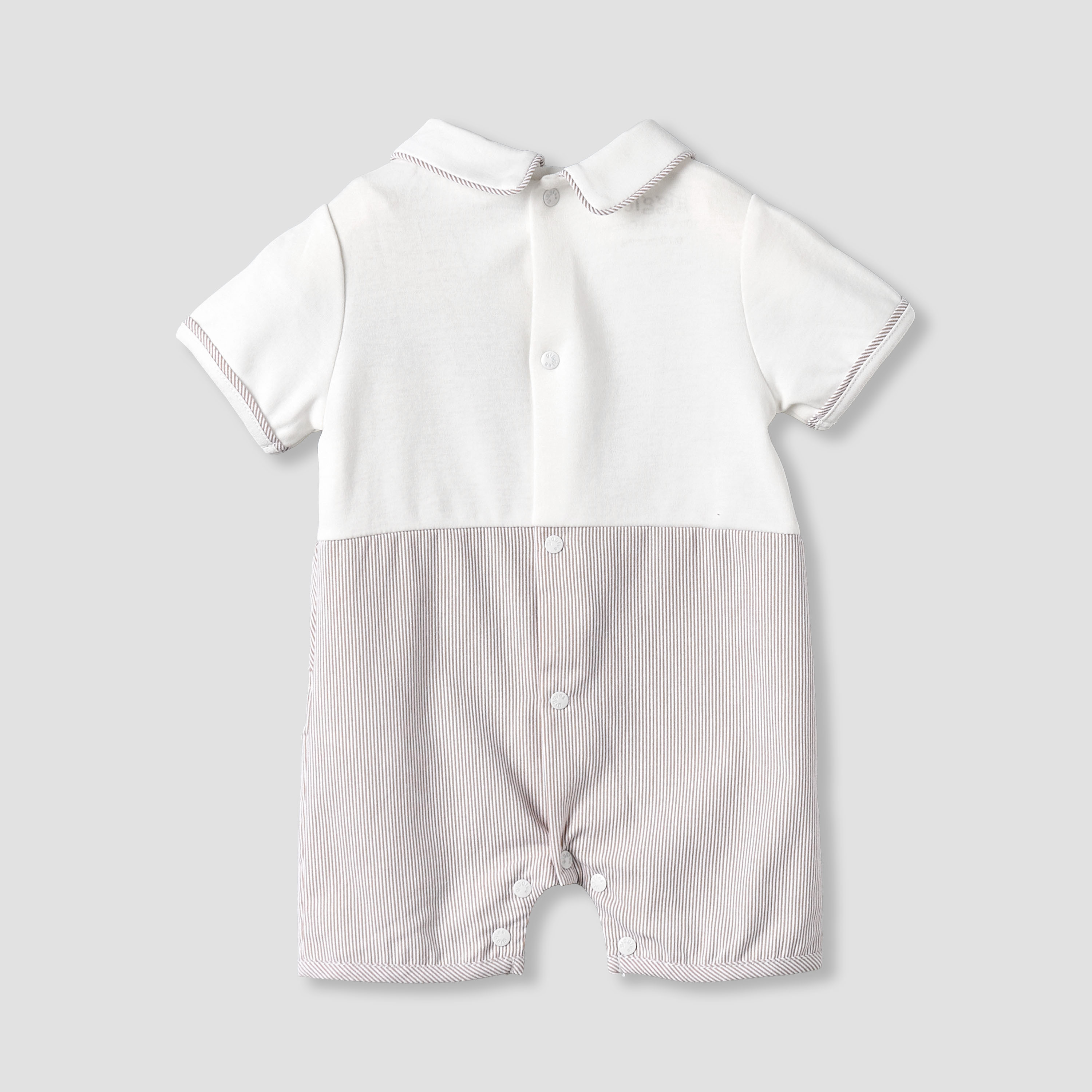 Giggles Peter Pan Collar Short Sleeve Romper with Snap Button Closure-baby-boys-clothing-rompers-image-3