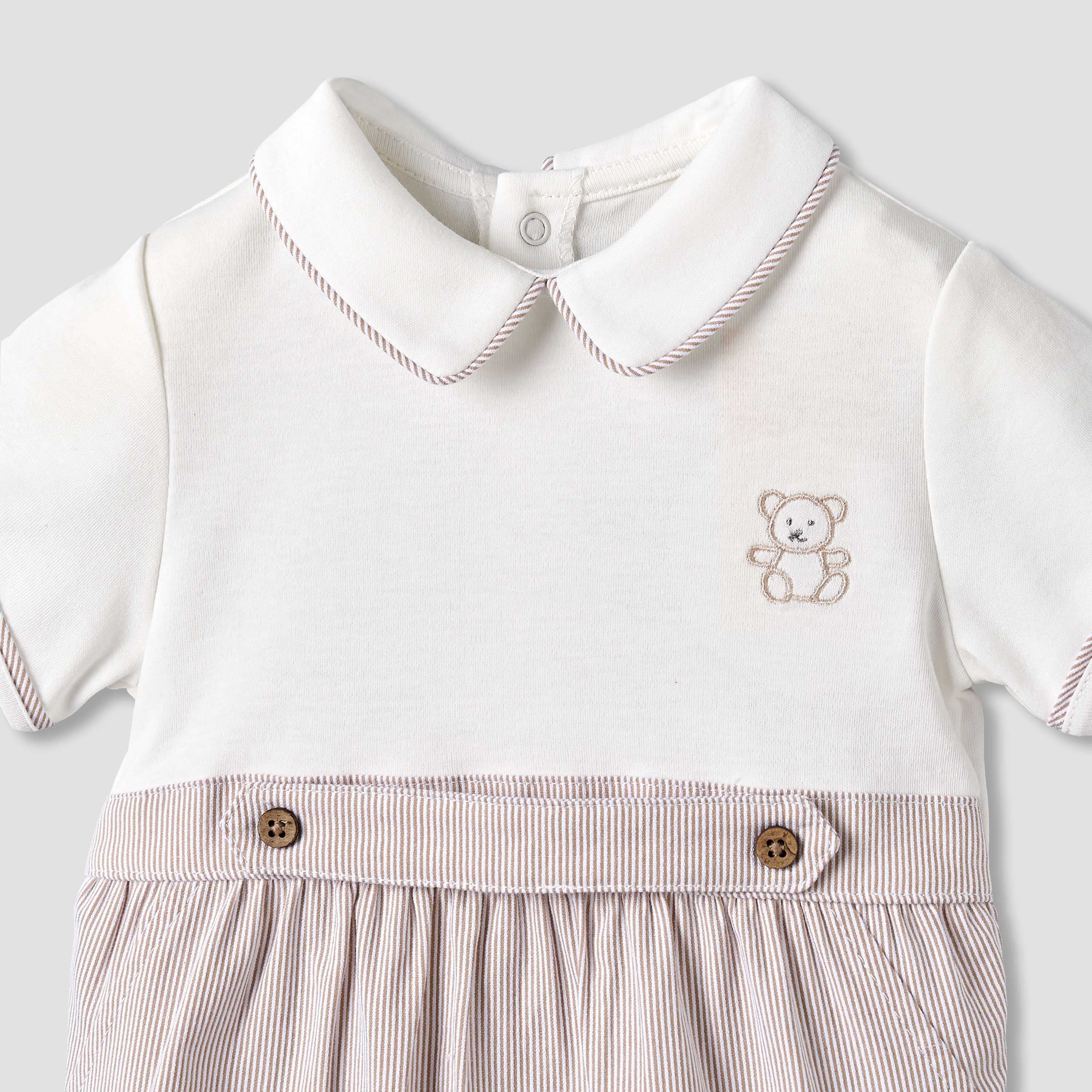 Giggles Peter Pan Collar Short Sleeve Romper with Snap Button Closure-baby-boys-clothing-rompers-image-4