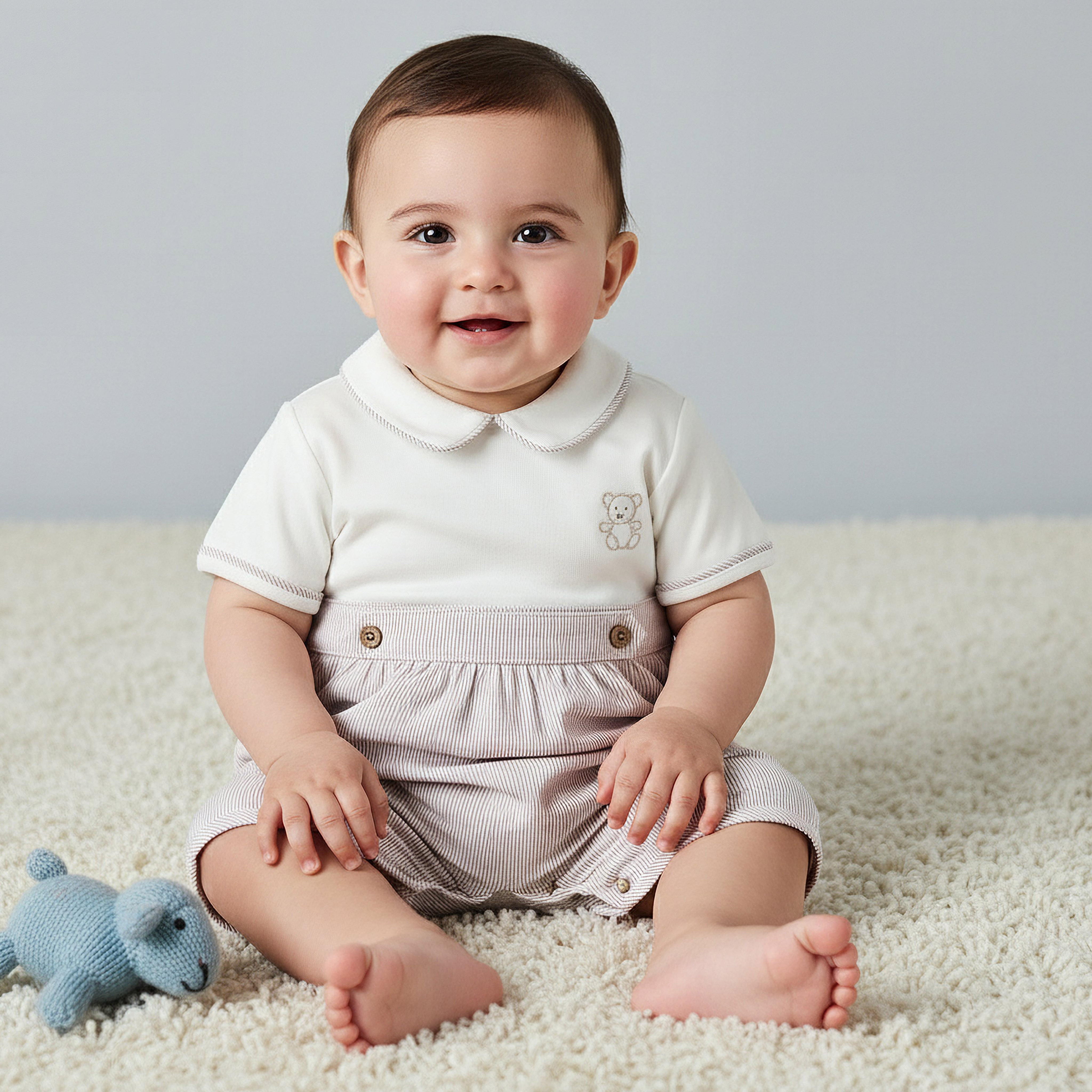 Giggles Peter Pan Collar Short Sleeve Romper with Snap Button Closure-baby-boys-clothing-rompers-image-1