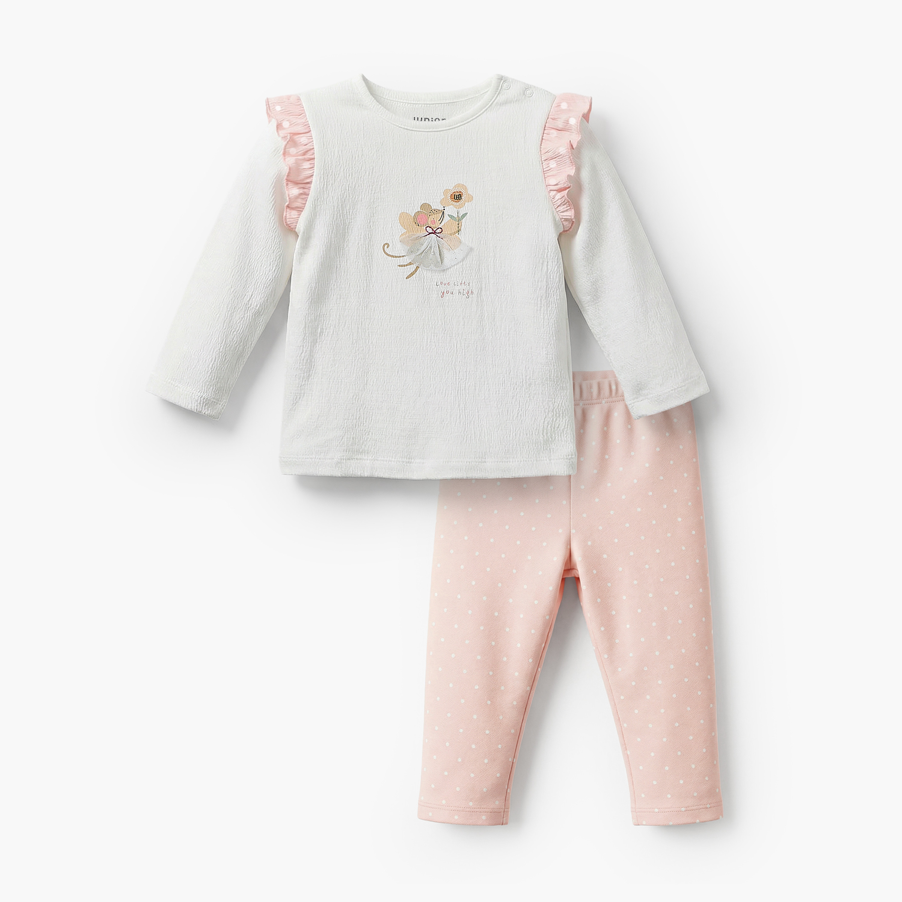 Juniors Cotton Round Neck Long Sleeves Pyjama Set with Graphic Print-baby-girls-clothing-nightwear-pyjamasets-image-2