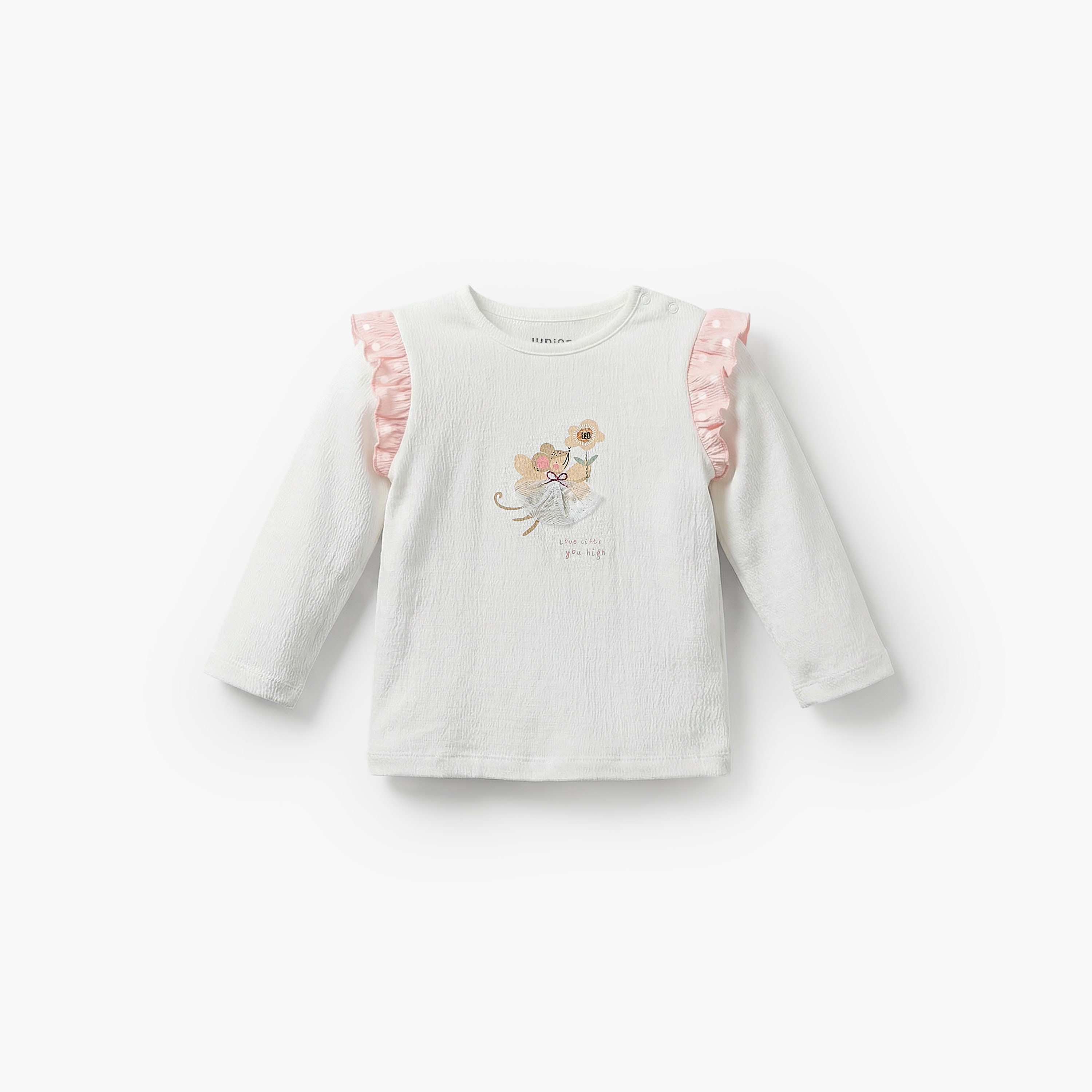 Juniors Cotton Round Neck Long Sleeves Pyjama Set with Graphic Print-baby-girls-clothing-nightwear-pyjamasets-image-3