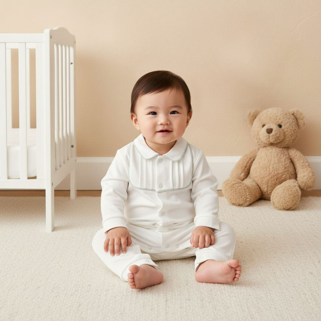 Giggles Pintuck Detail Collared Sleepsuit with Long Sleeves-baby-boys-clothing-nightwear-sleepsuits-image-6
