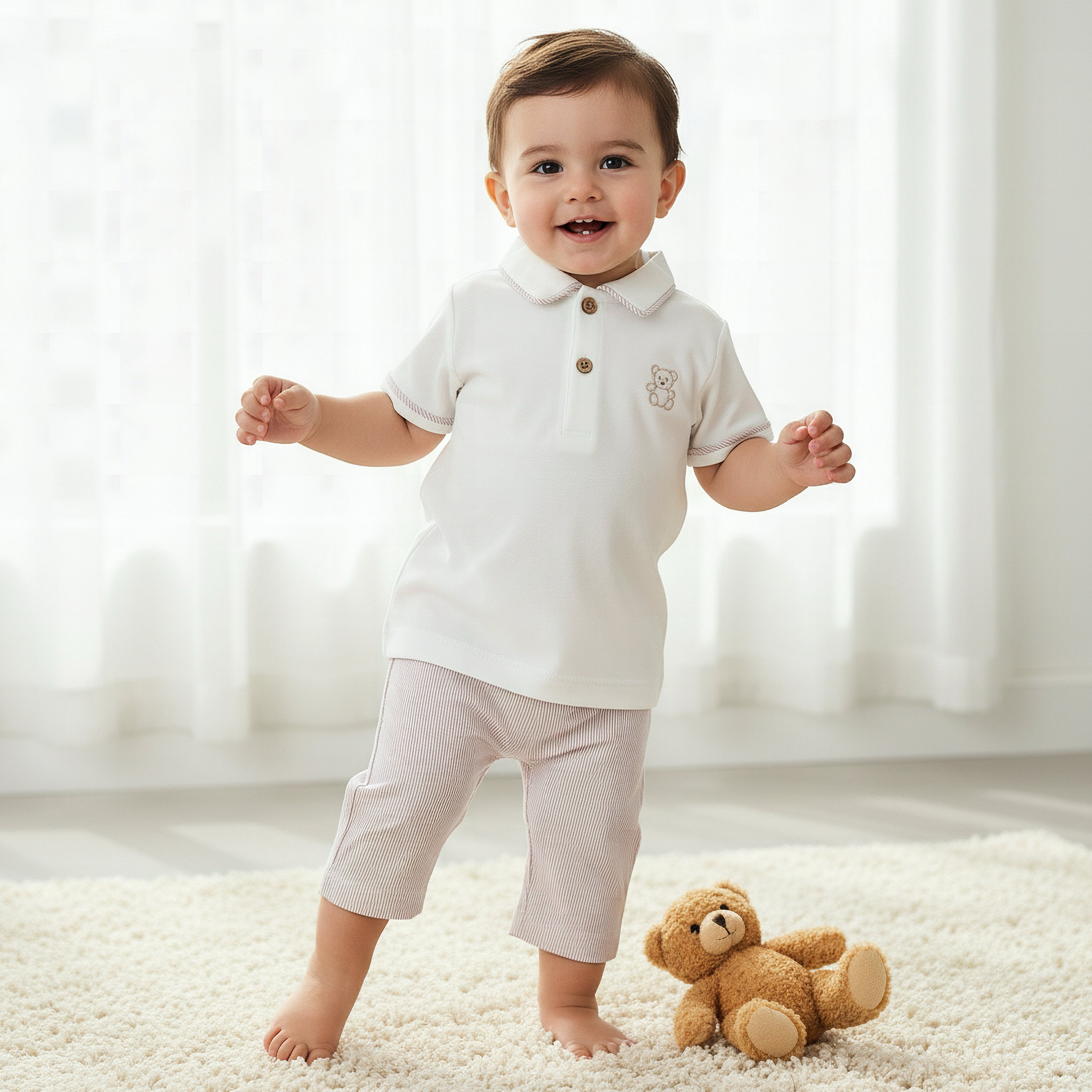 Giggles Cotton Collared Short Sleeves Pyjama Set with Striped Design-baby-boys-clothing-nightwear-pyjamasets-image-1