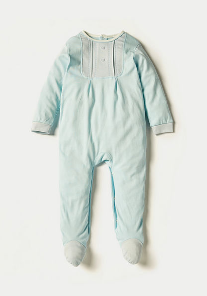 Giggles Solid Closed Feet Sleepsuit with Long Sleeves and Button Closure-Sleepsuits-image-0