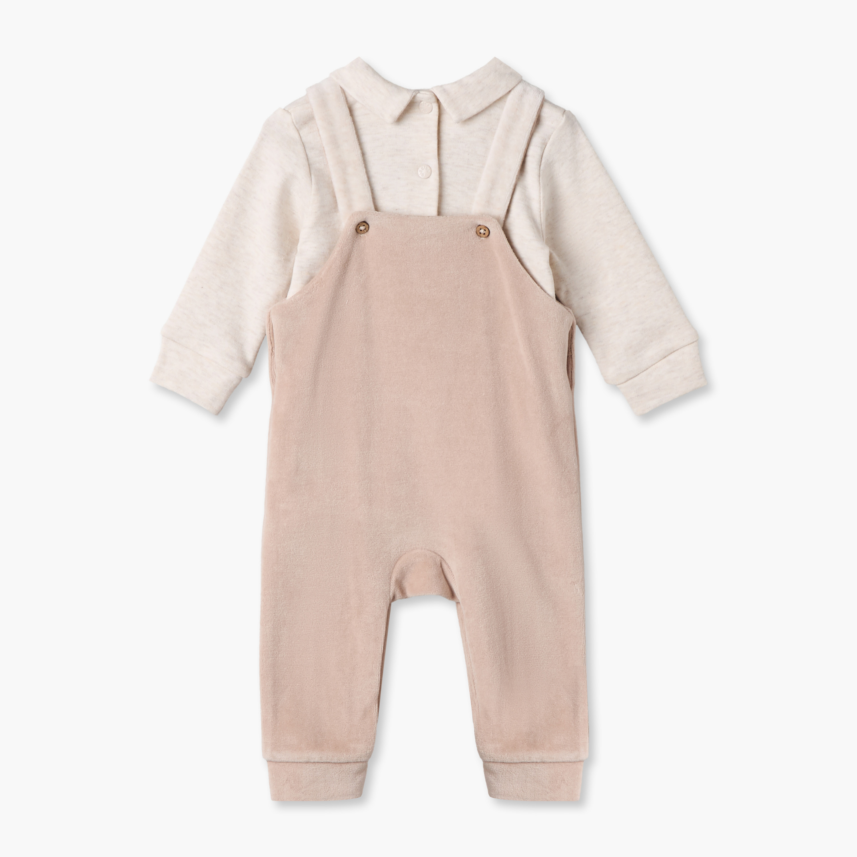طقم تيشيرت بياقة وأكمام طويلة ودنغري بتطريز دب من جيجلز-baby-boys-clothing-winterwear-setsandcoords-image-3