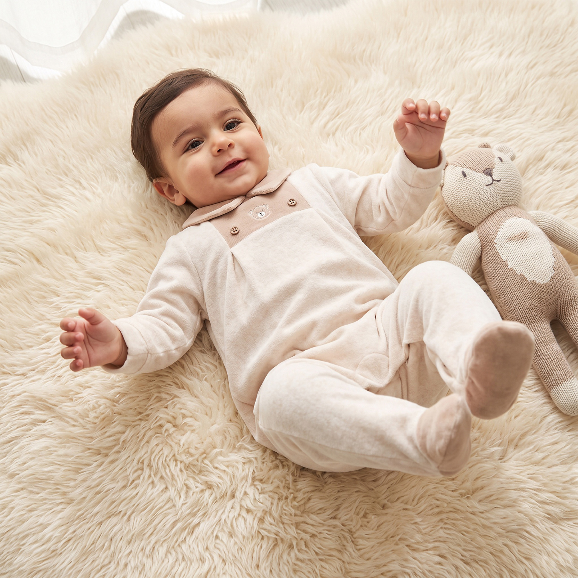 Giggles Collared Long Sleeves Sleepsuit with Bear Embroidery-baby-boys-clothing-nightwear-sleepsuits-image-1