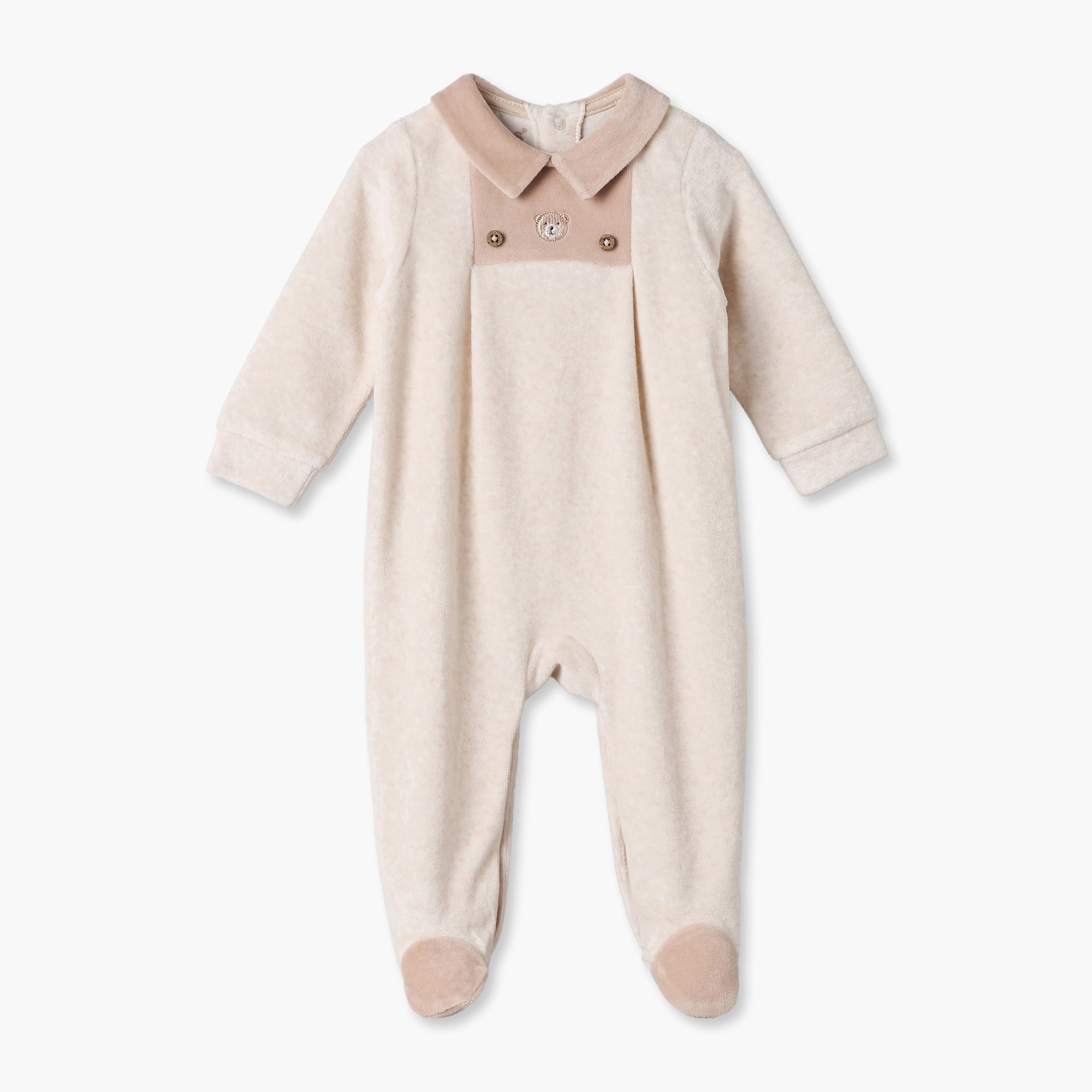 Giggles Collared Long Sleeves Sleepsuit with Bear Embroidery-baby-boys-clothing-nightwear-sleepsuits-image-2