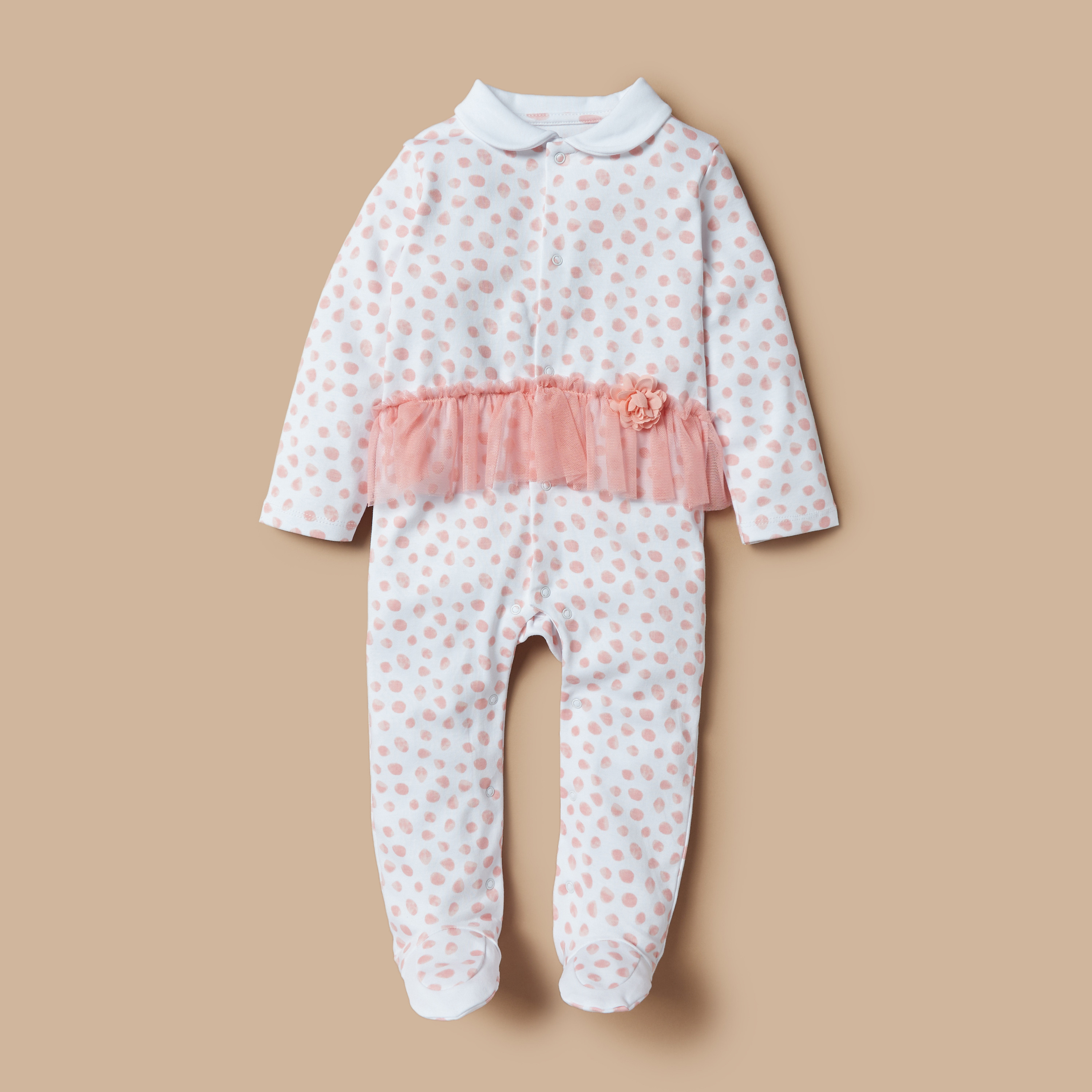 Juniors All-Over Print Closed Feet Sleepsuit with Ruffles-baby-girls-clothing-nightwear-sleepsuits-image-1