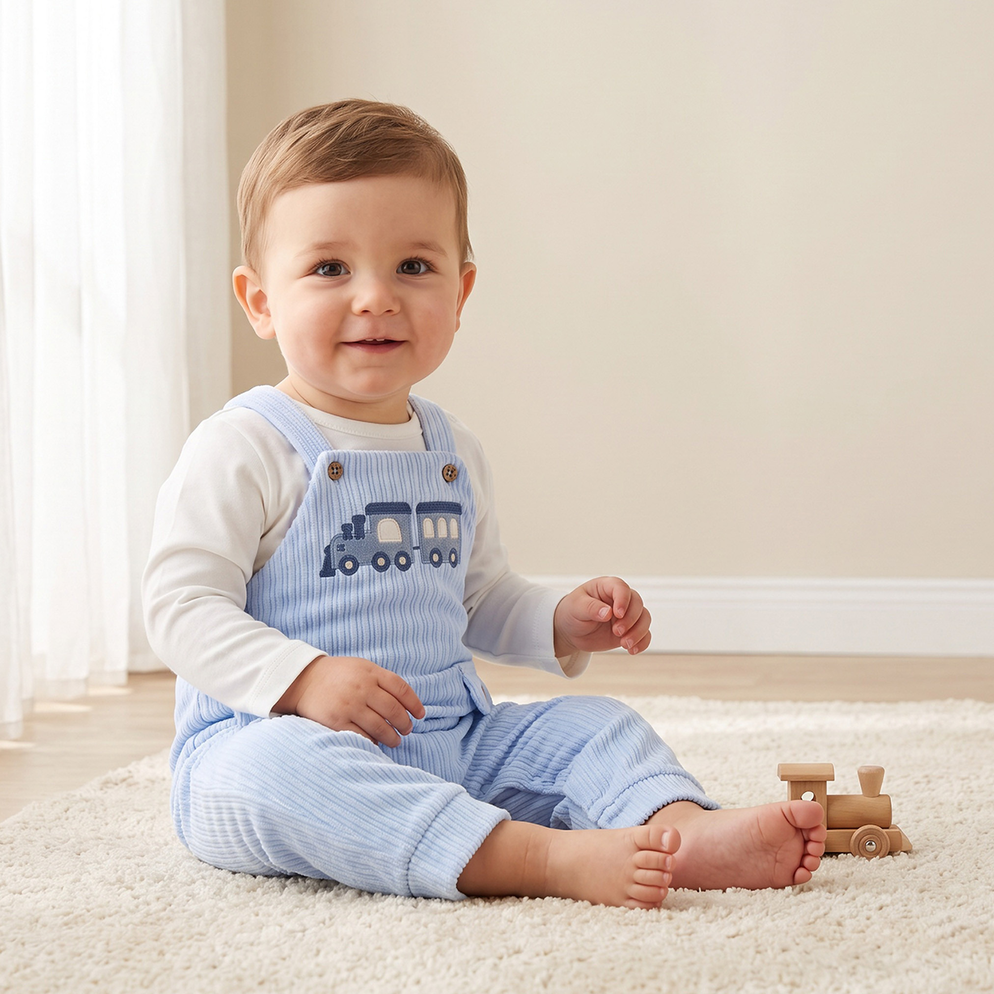 Juniors Crew Neck Long Sleeves T-shirt and Dungaree Set with Snap Button Closure-baby-boys-clothing-winterwear-setsandcoords-image-1