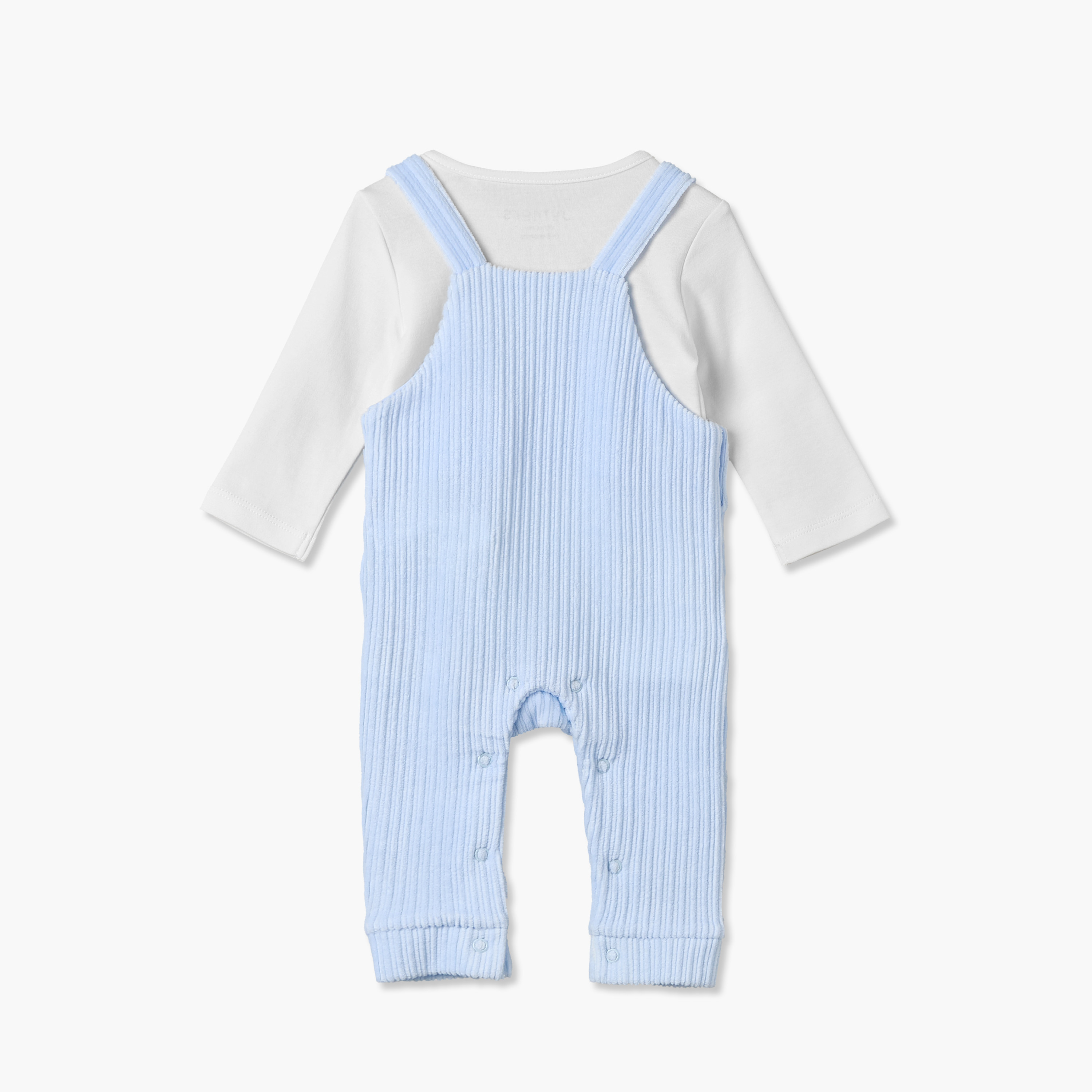 Juniors Crew Neck Long Sleeves T-shirt and Dungaree Set with Snap Button Closure-baby-boys-clothing-winterwear-setsandcoords-image-2