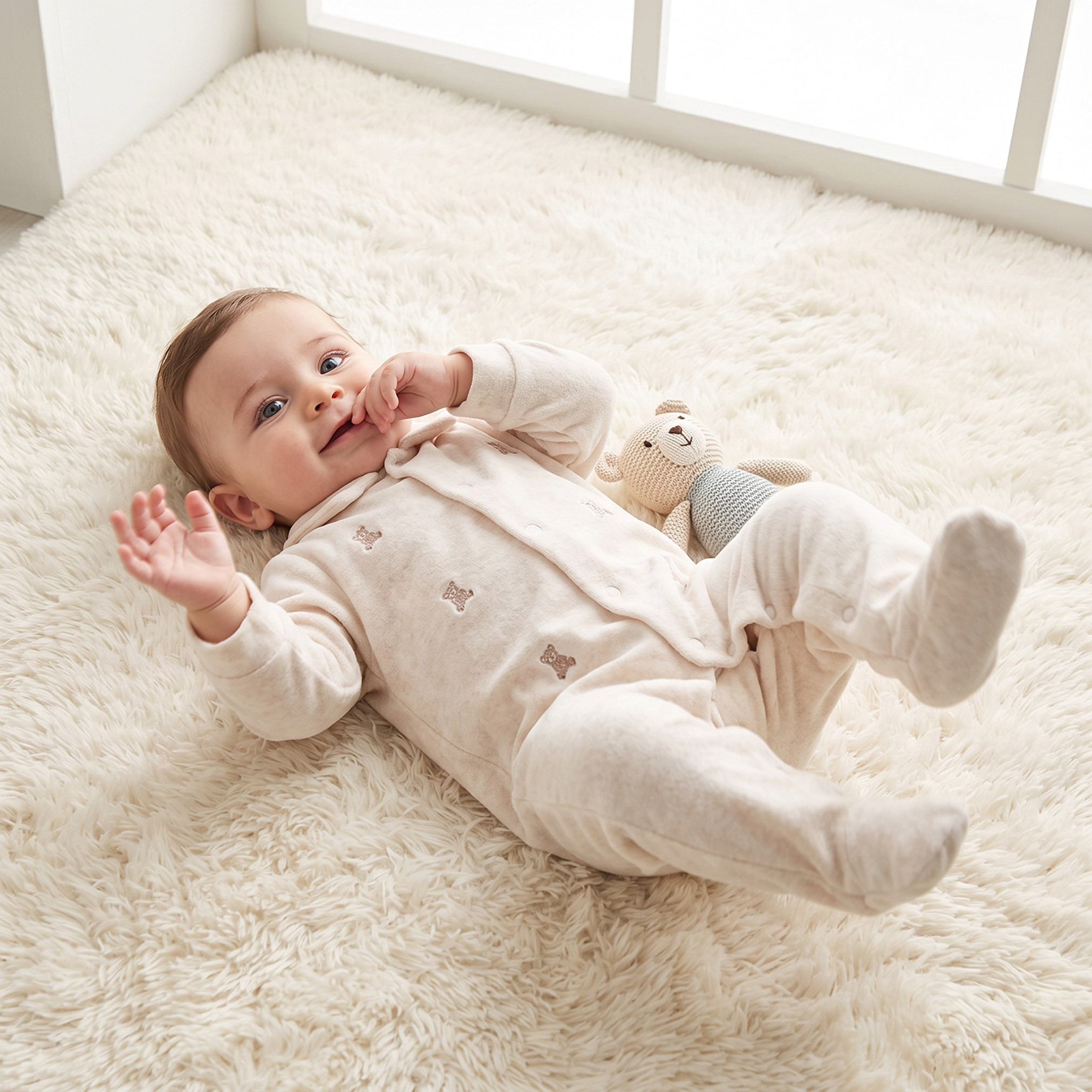 بدلة نوم بياقة عادية وأكمام طويلة وتطريزات دب من جيجلز-baby-boys-clothing-nightwear-sleepsuits-image-1