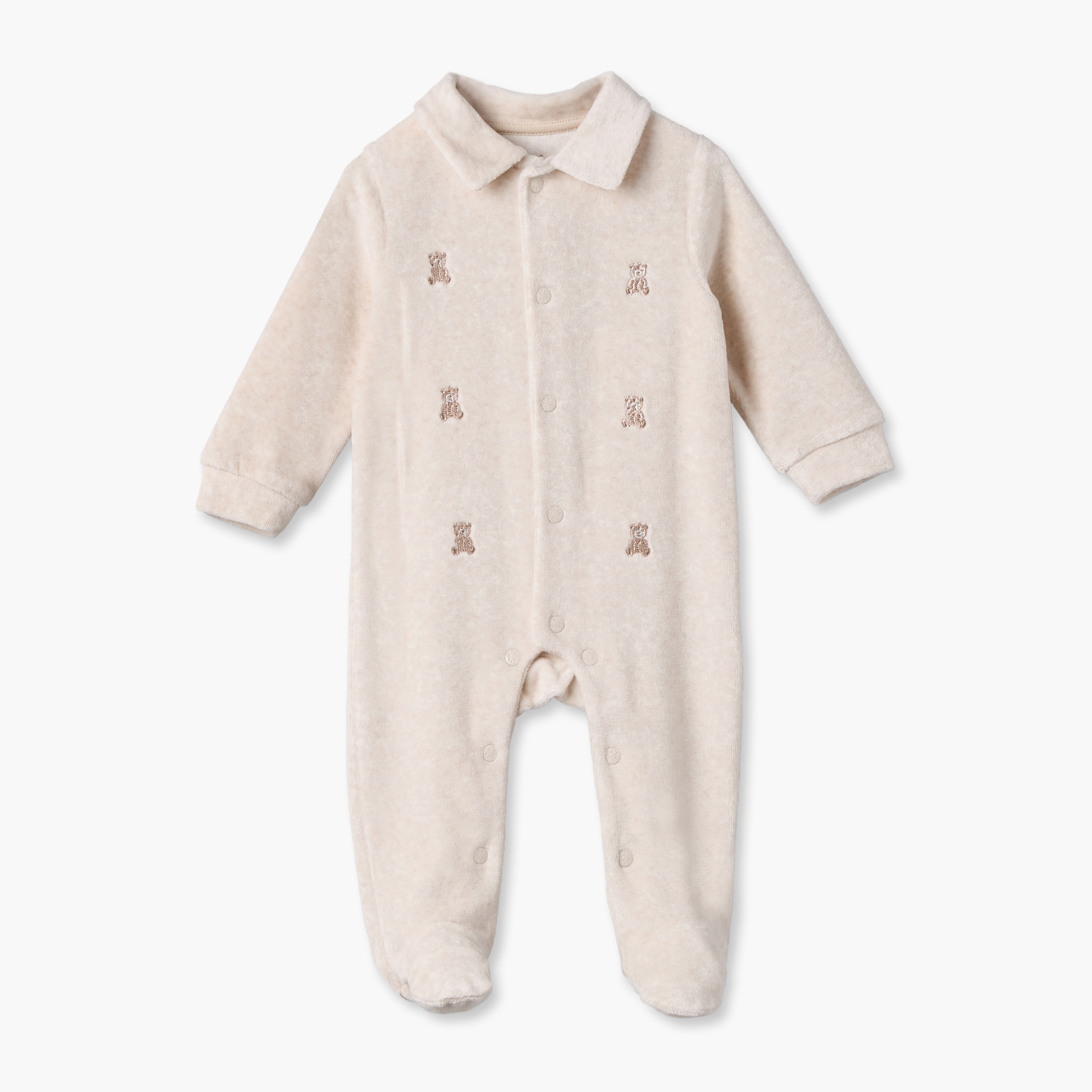بدلة نوم بياقة عادية وأكمام طويلة وتطريزات دب من جيجلز-baby-boys-clothing-nightwear-sleepsuits-image-2