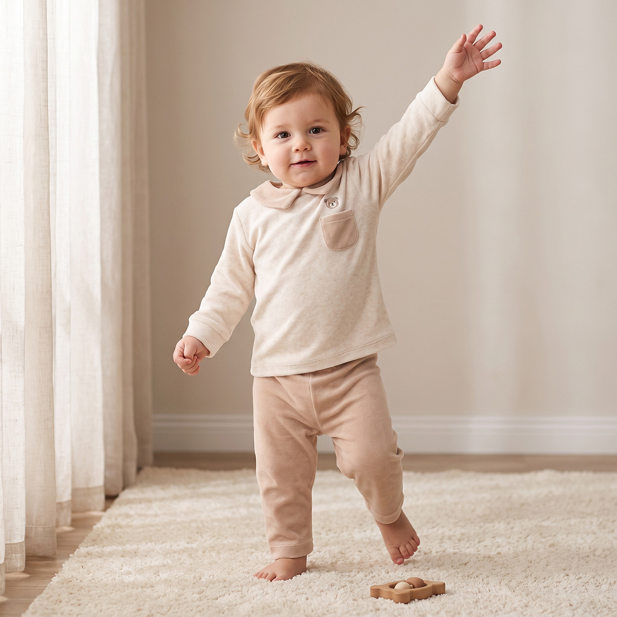 طقم بيجاما بياقة وأكمام طويلة مع تطريز دب من جيجلز-baby-boys-clothing-nightwear-pyjamasets-image-1