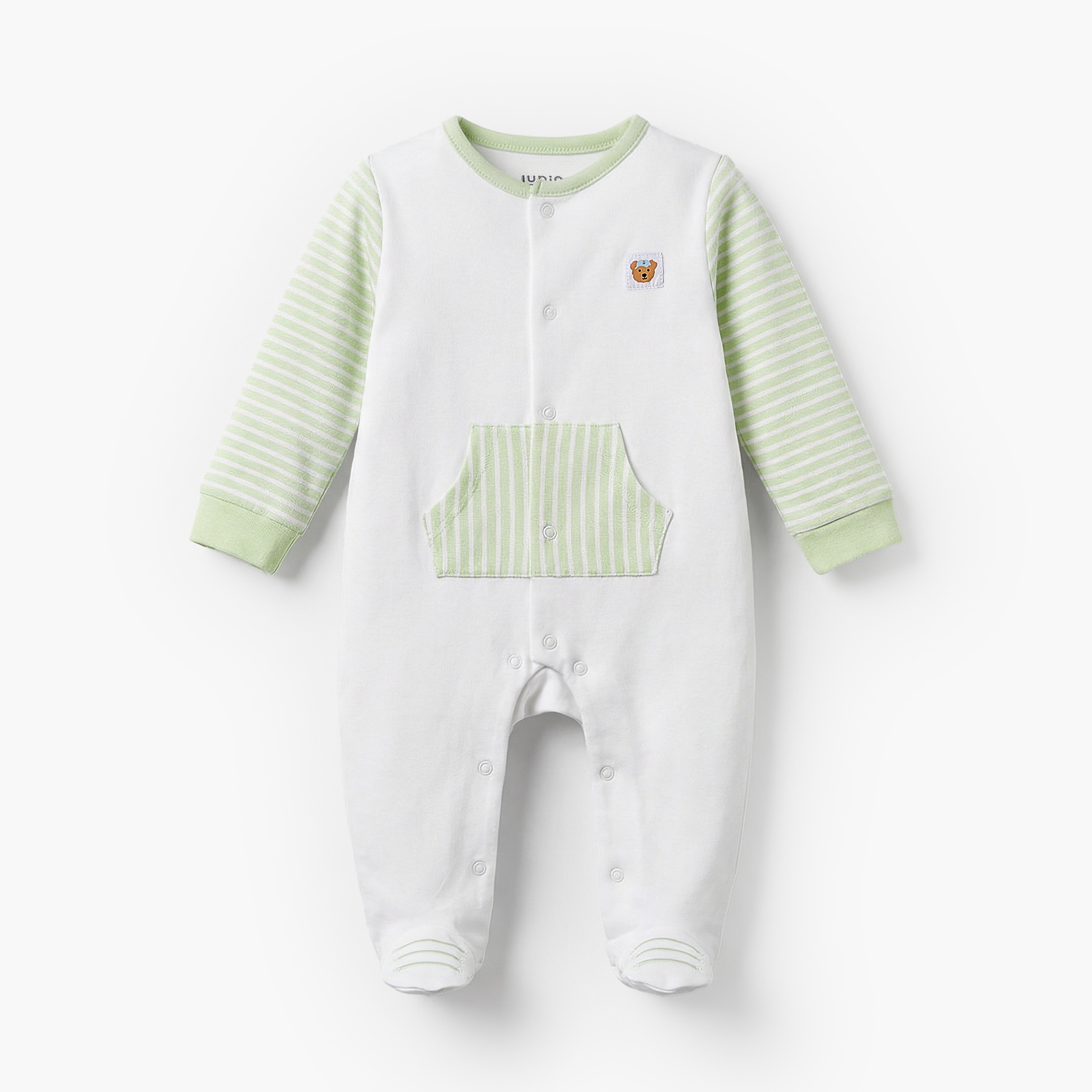 Juniors Round Neck Long Sleeves Sleepsuit with Stripes-baby-boys-clothing-nightwear-sleepsuits-image-1