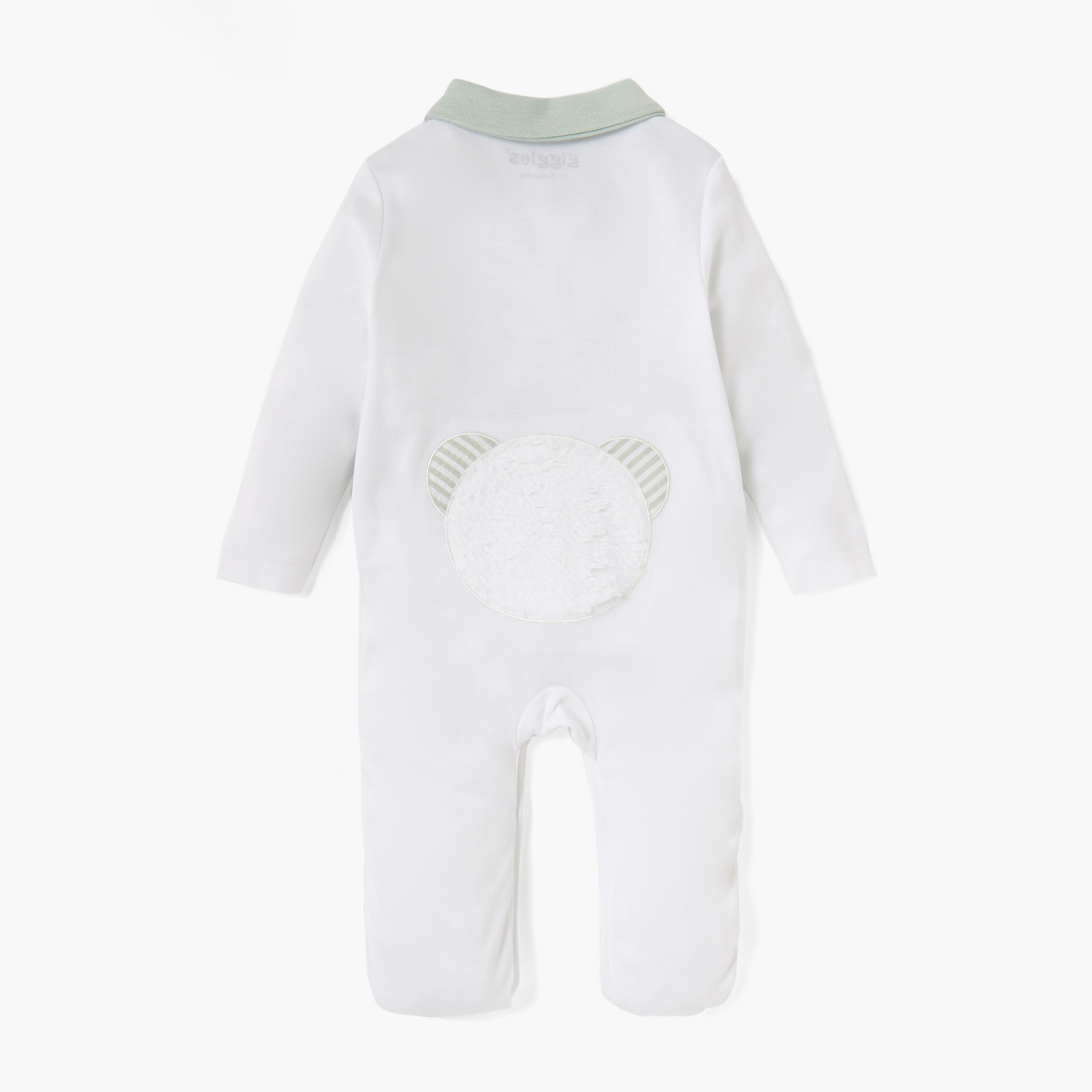 Giggles Colourblock Closed Feet Sleepsuit with Bow Detail and Button Closure-baby-boys-clothing-nightwear-sleepsuits-image-2