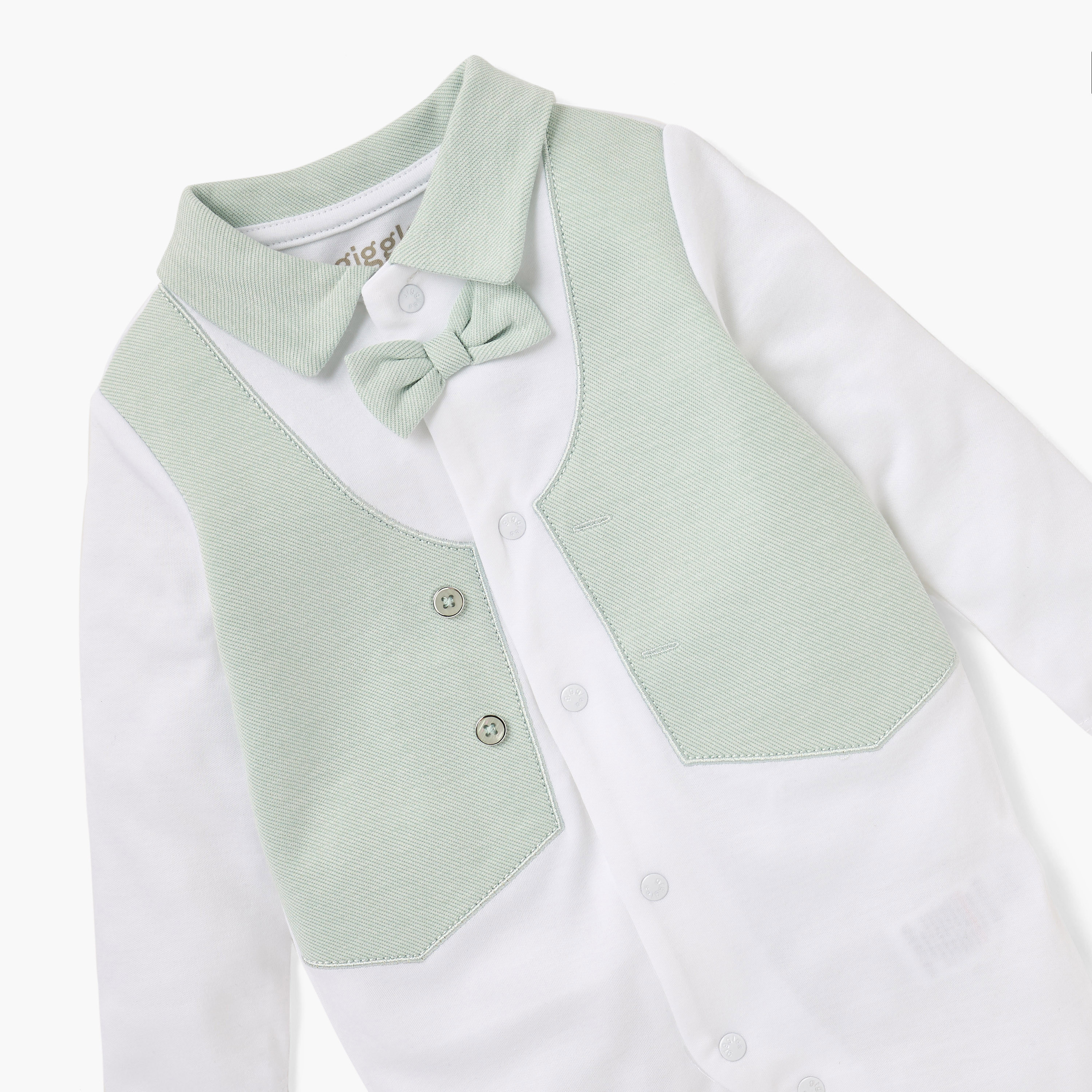 Giggles Colourblock Closed Feet Sleepsuit with Bow Detail and Button Closure-baby-boys-clothing-nightwear-sleepsuits-image-3