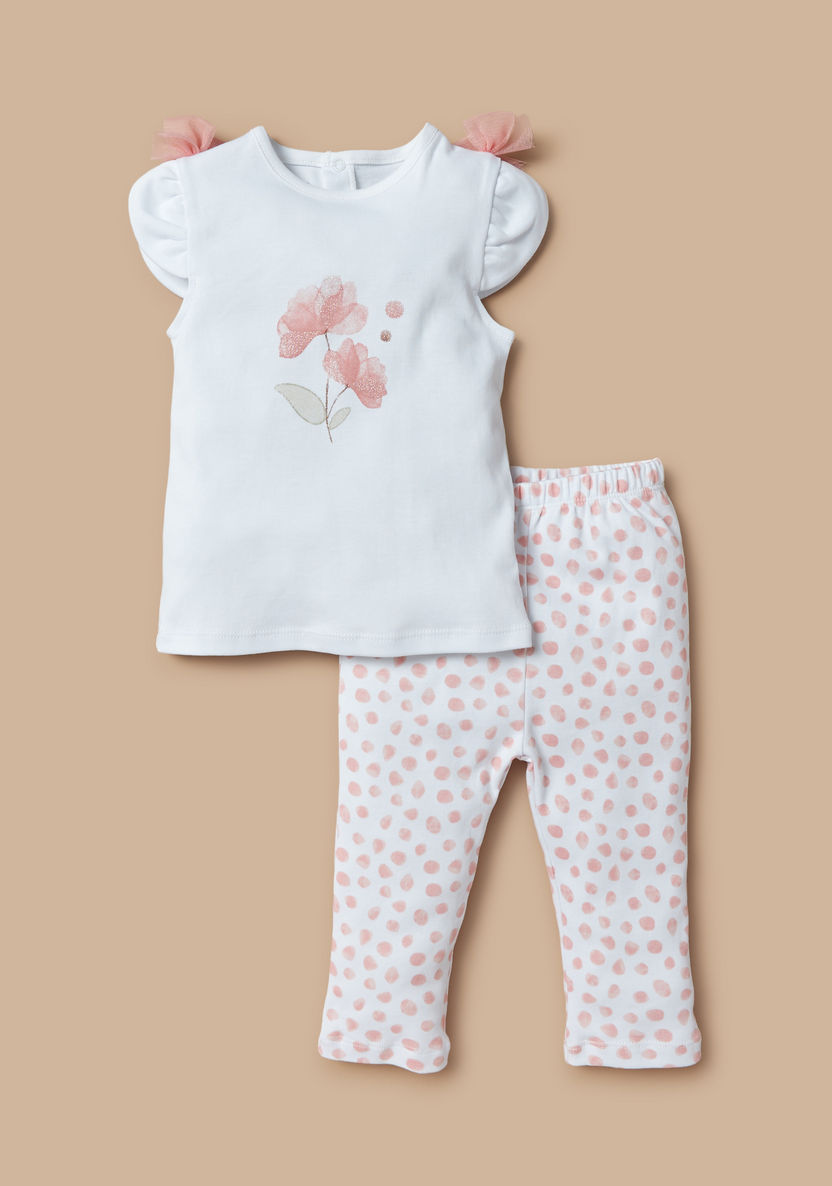 Juniors Floral Glitter Print T-shirt and Elasticated Pyjama Set-Pyjama Sets-image-0