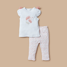 Juniors Floral Glitter Print T-shirt and Elasticated Pyjama Set