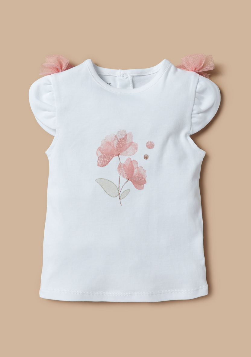 Juniors Floral Glitter Print T-shirt and Elasticated Pyjama Set-Pyjama Sets-image-1