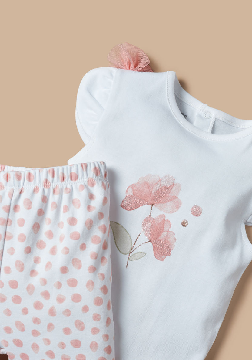 Juniors Floral Glitter Print T-shirt and Elasticated Pyjama Set-Pyjama Sets-image-3