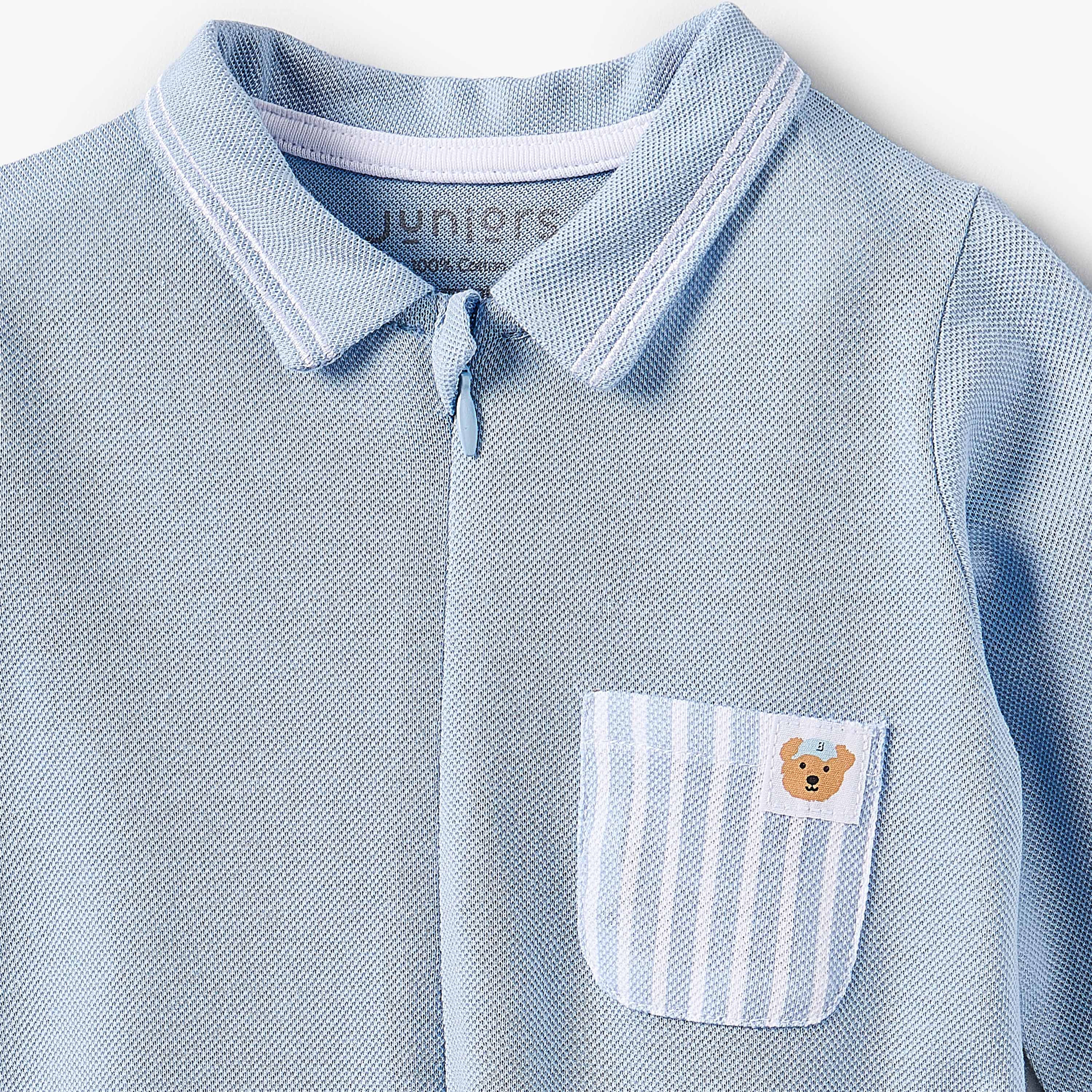 Juniors Cotton Collared Long Sleeves Sleepsuit with Pocket Detail-baby-boys-clothing-nightwear-sleepsuits-image-3