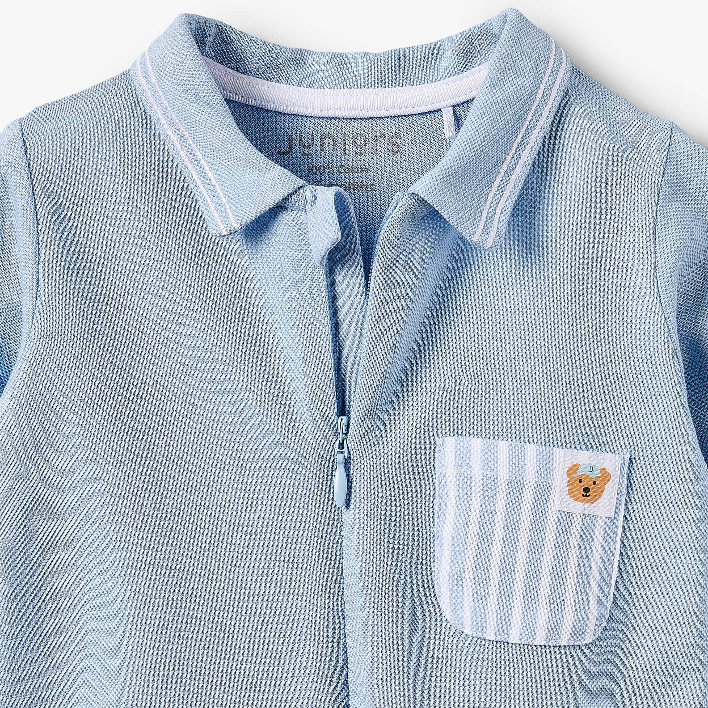 Juniors Cotton Collared Long Sleeves Sleepsuit with Pocket Detail-baby-boys-clothing-nightwear-sleepsuits-image-4