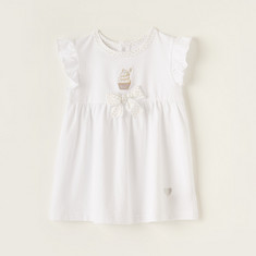 Giggles Embroidered Dress with Bow Accent